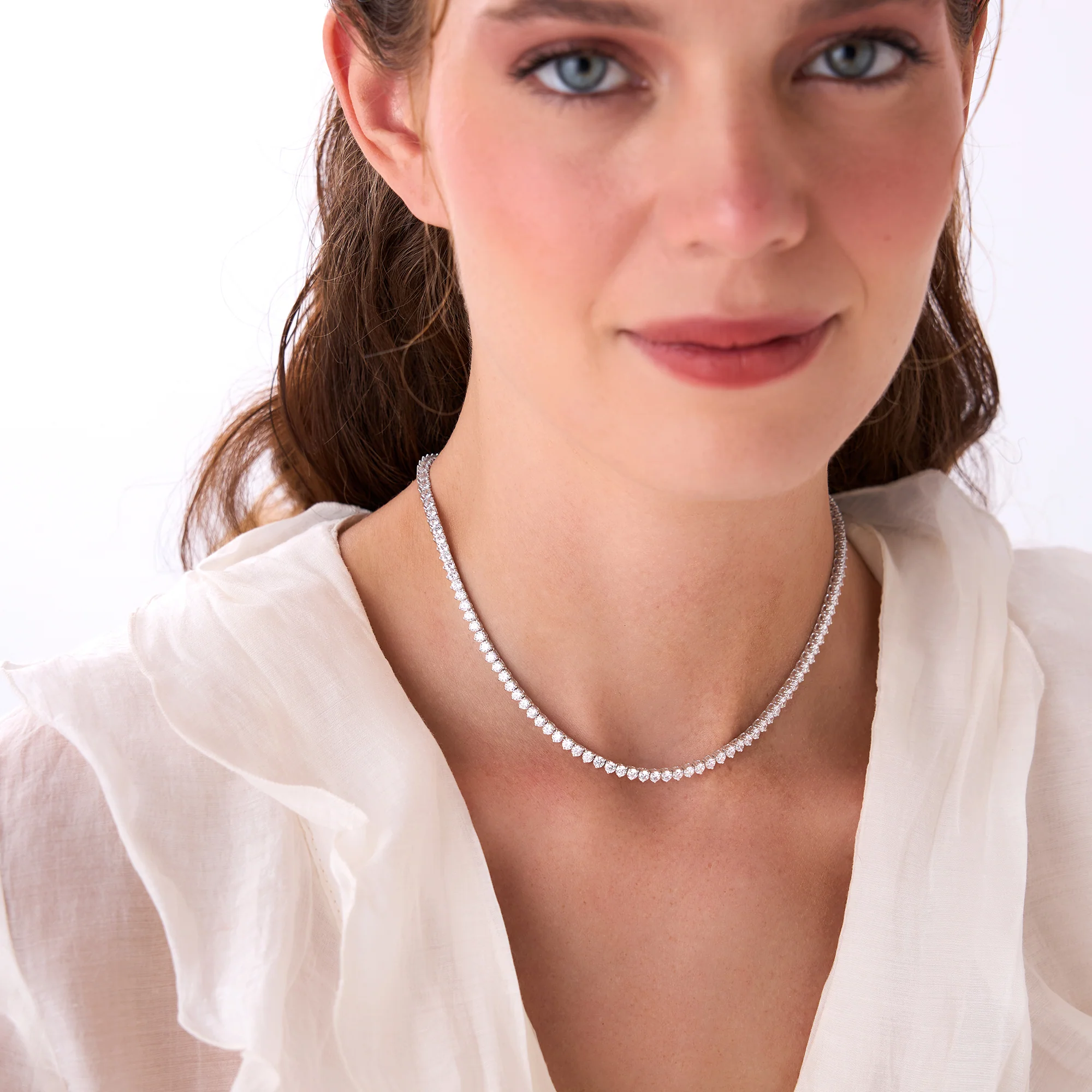 13.30ctw 14k Round Shaped Lab Grown Diamond Tennis Necklace - Dalia - Image 4