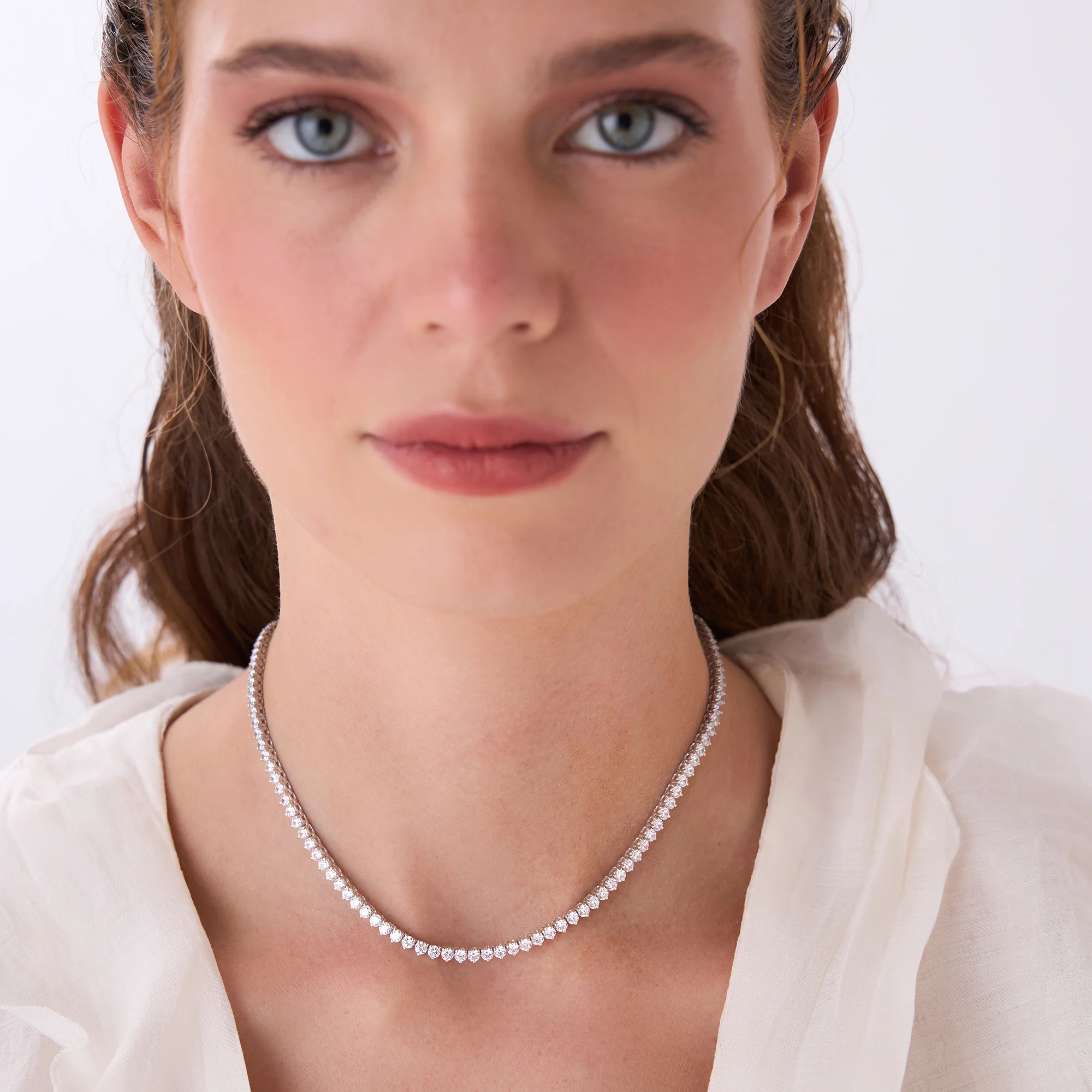13.30ctw 14k Round Shaped Lab Grown Diamond Tennis Necklace - Dalia - Image 5