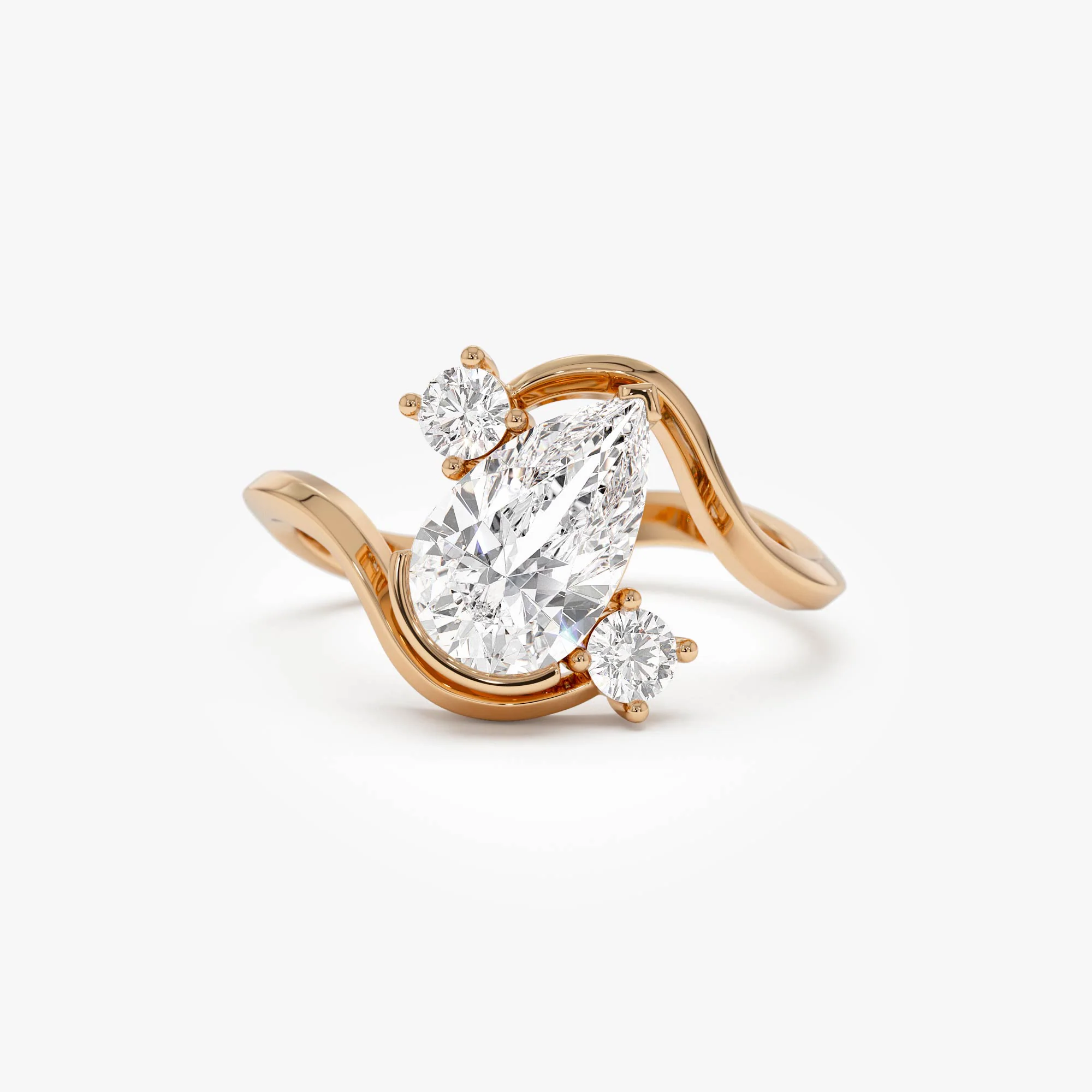 1.5 Ctw 14k Lab Grown Diamond Pear Shape Bypass Unique Engagement Ring - Irene - Image 5