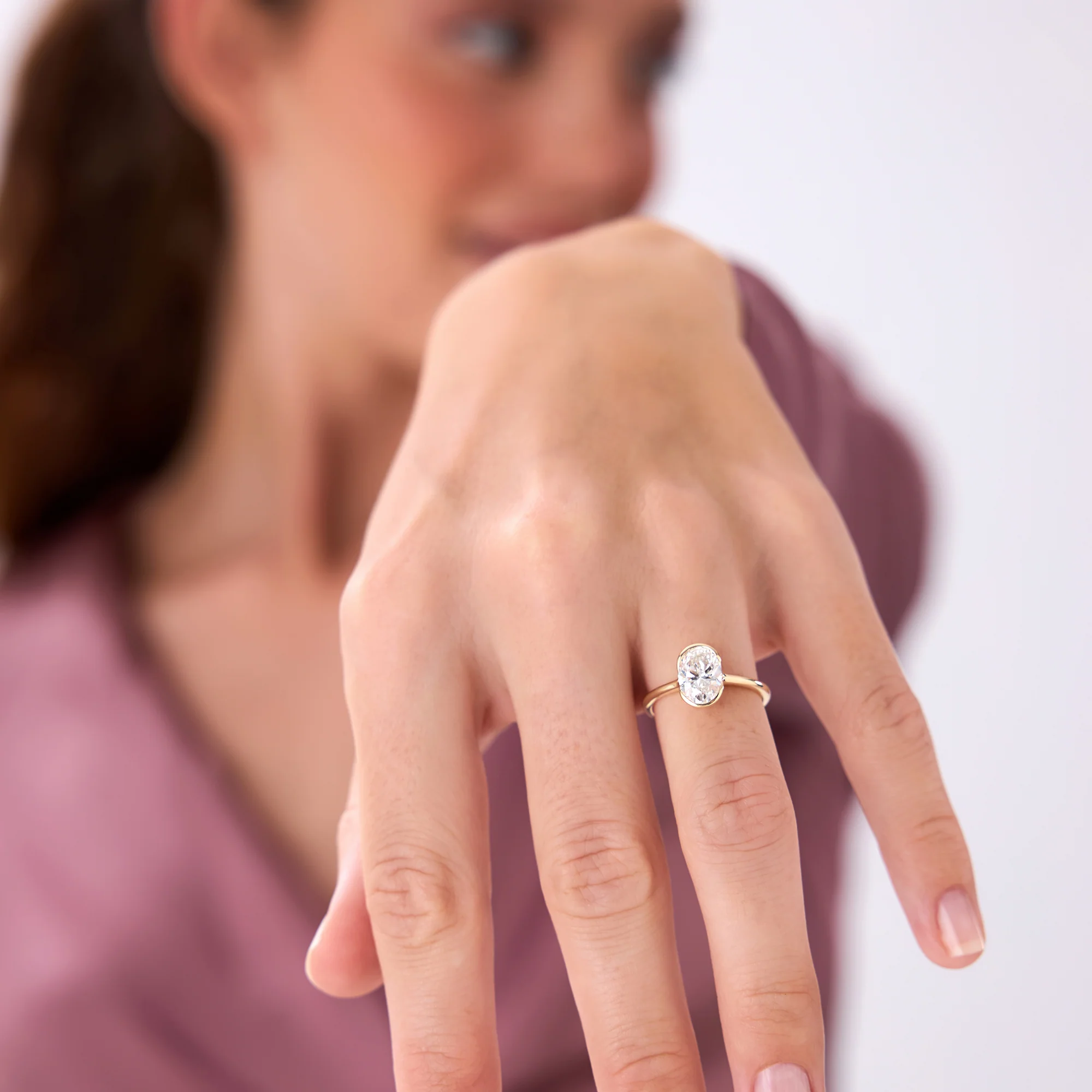 1.5 Ctw 14k Oval Shaped Lab Grown Diamond Half Bezel Engagement Ring - Rita - Image 4