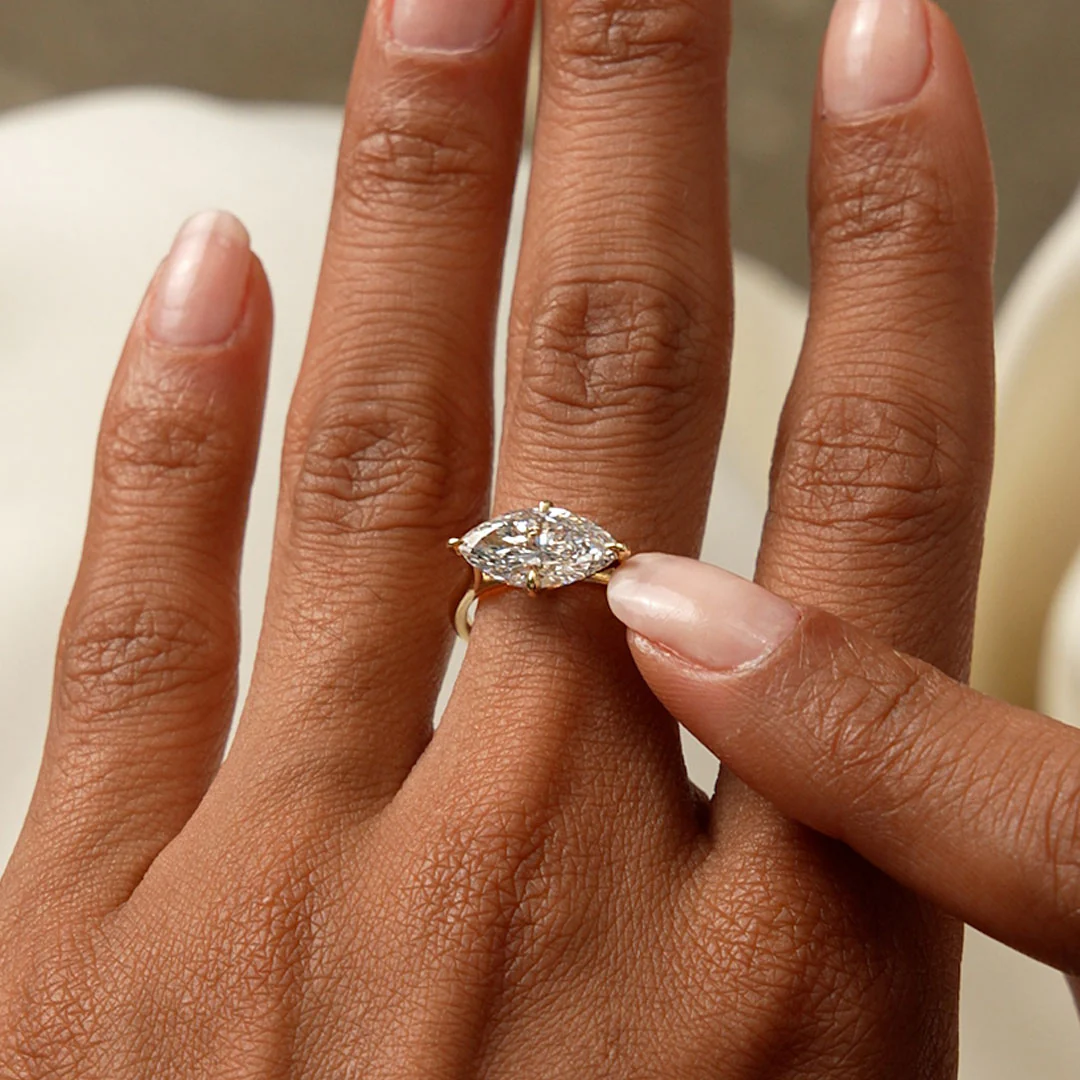 1.50 Ctw 14k Marquise Shape West-East Set Lab Grown Diamond Solitaire Ring - Veyra - Image 3