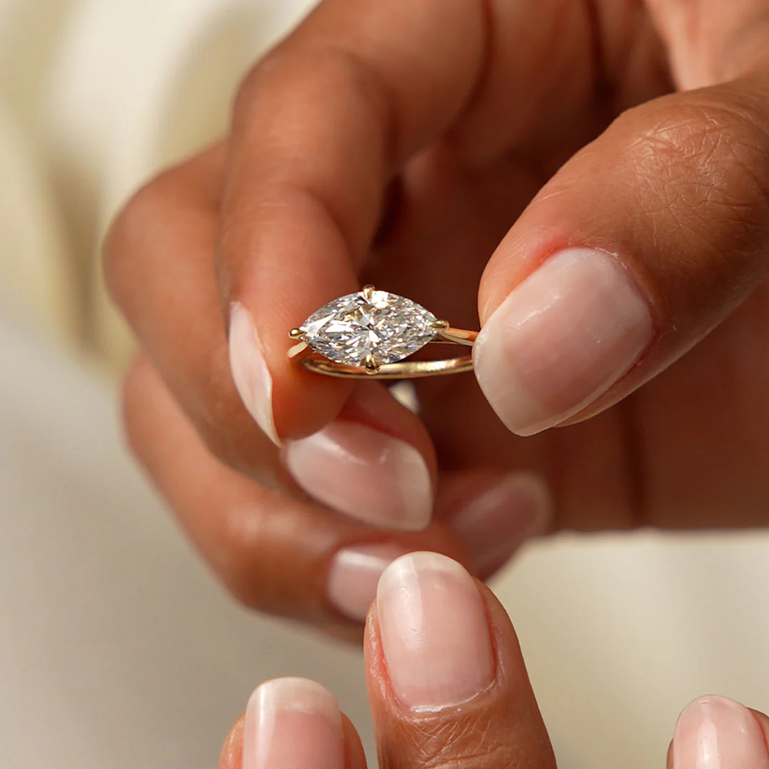 1.50 Ctw 14k Marquise Shape West-East Set Lab Grown Diamond Solitaire Ring - Veyra - Image 4