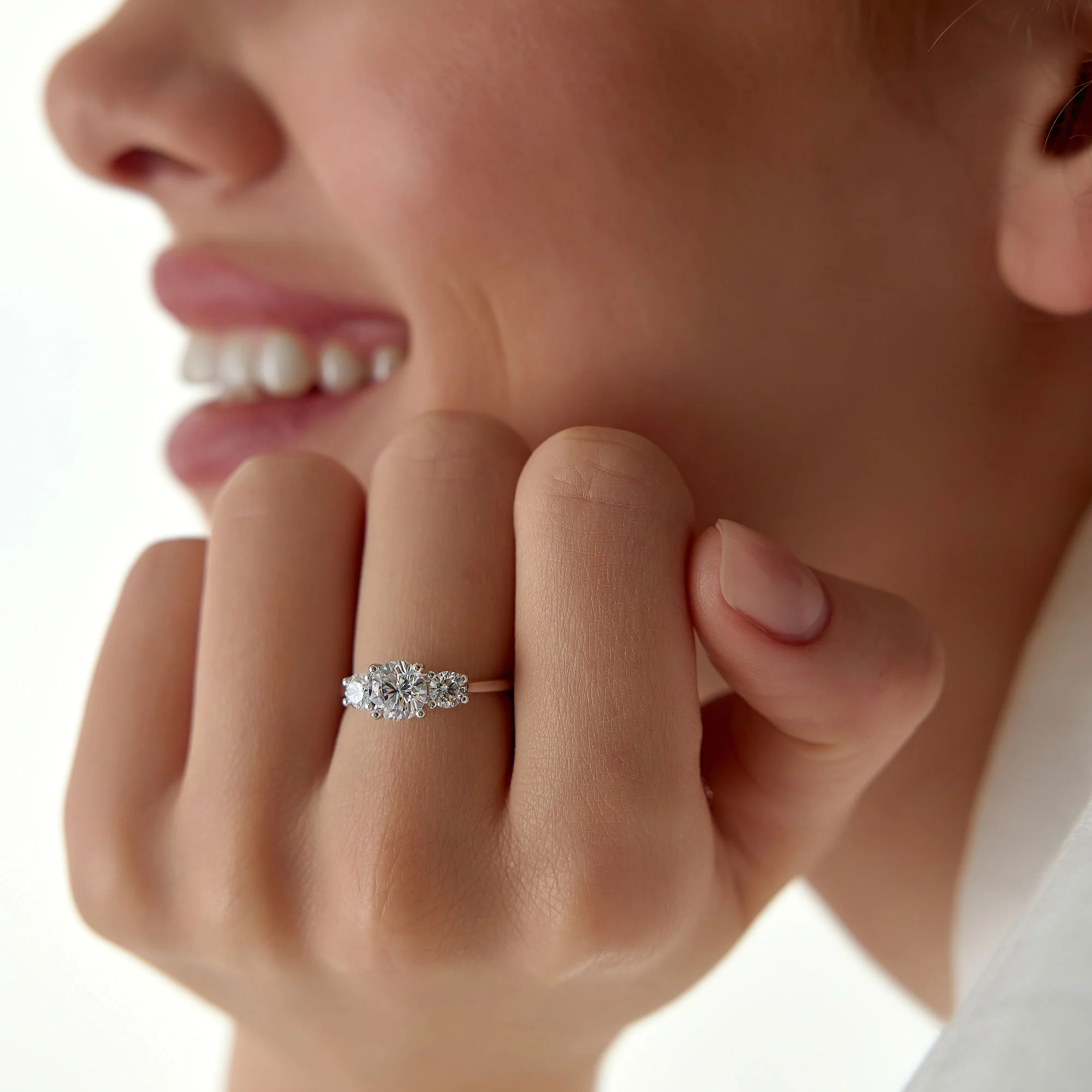 1.50 ctw 14k Round Lab Grown Diamond Three Stone Engagement Ring - Grace - Image 3