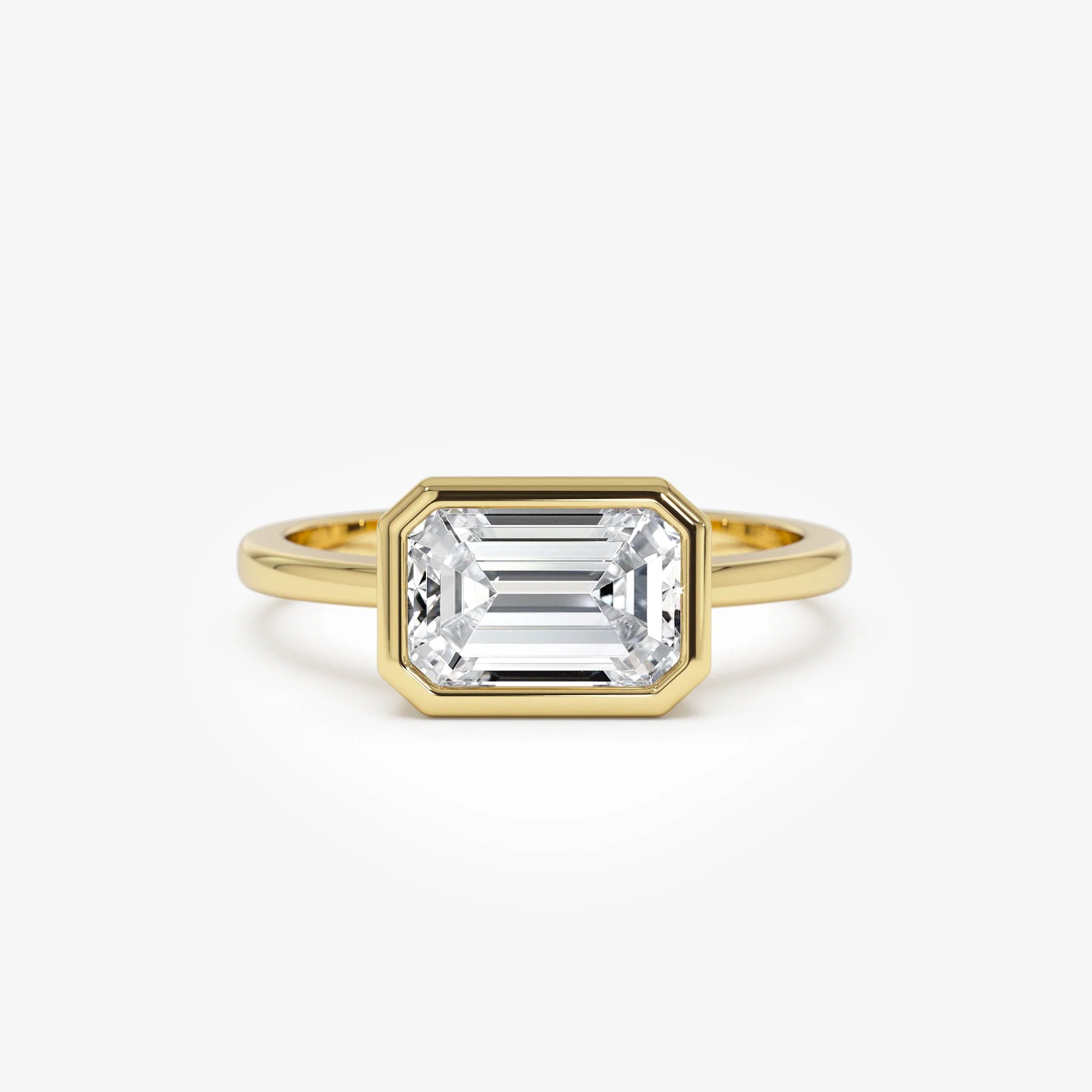 1.50 Ctw East West Emerald Cut Lab Grown Bezel Setting Modern Engagement Ring - Dahlia