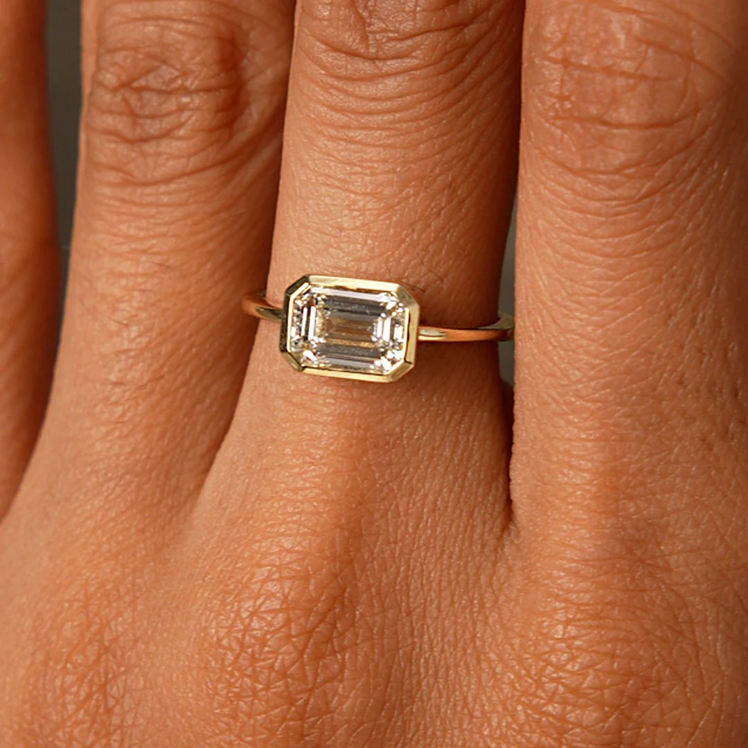 1.50 Ctw East West Emerald Cut Lab Grown Bezel Setting Modern Engagement Ring - Dahlia - Image 4