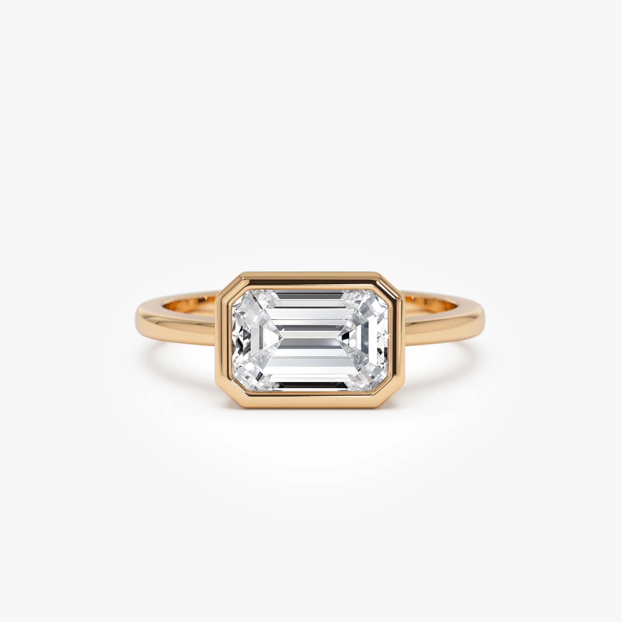 1.50 Ctw East West Emerald Cut Lab Grown Bezel Setting Modern Engagement Ring - Dahlia - Image 6