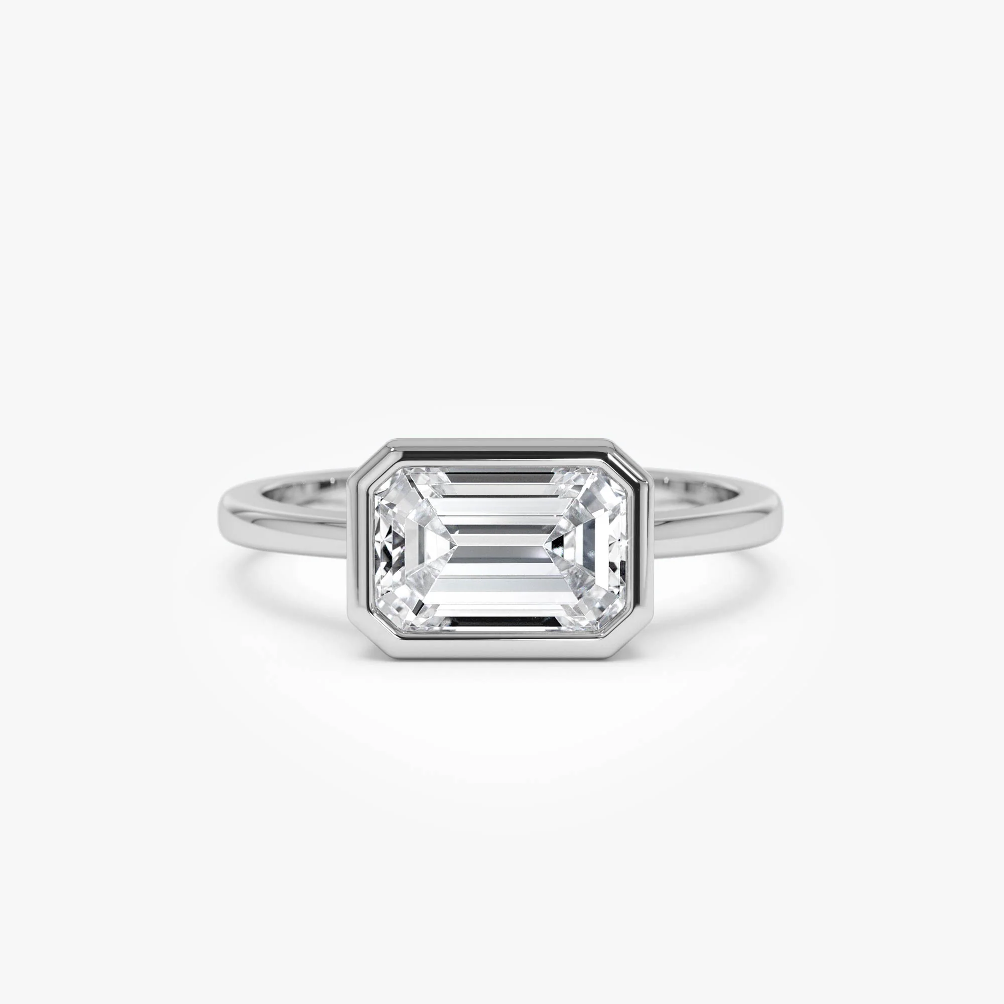 1.50 Ctw East West Emerald Cut Lab Grown Bezel Setting Modern Engagement Ring - Dahlia - Image 7