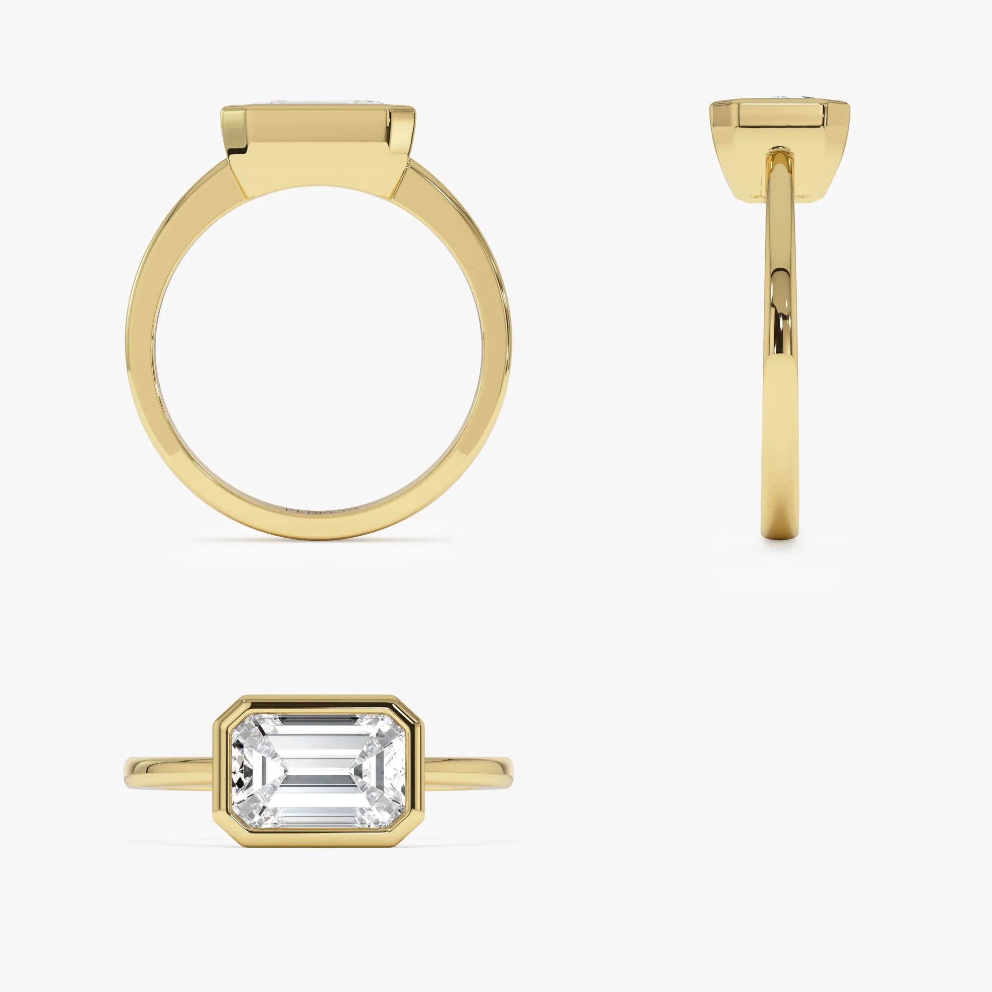 1.50 Ctw East West Emerald Cut Lab Grown Bezel Setting Modern Engagement Ring - Dahlia - Image 9