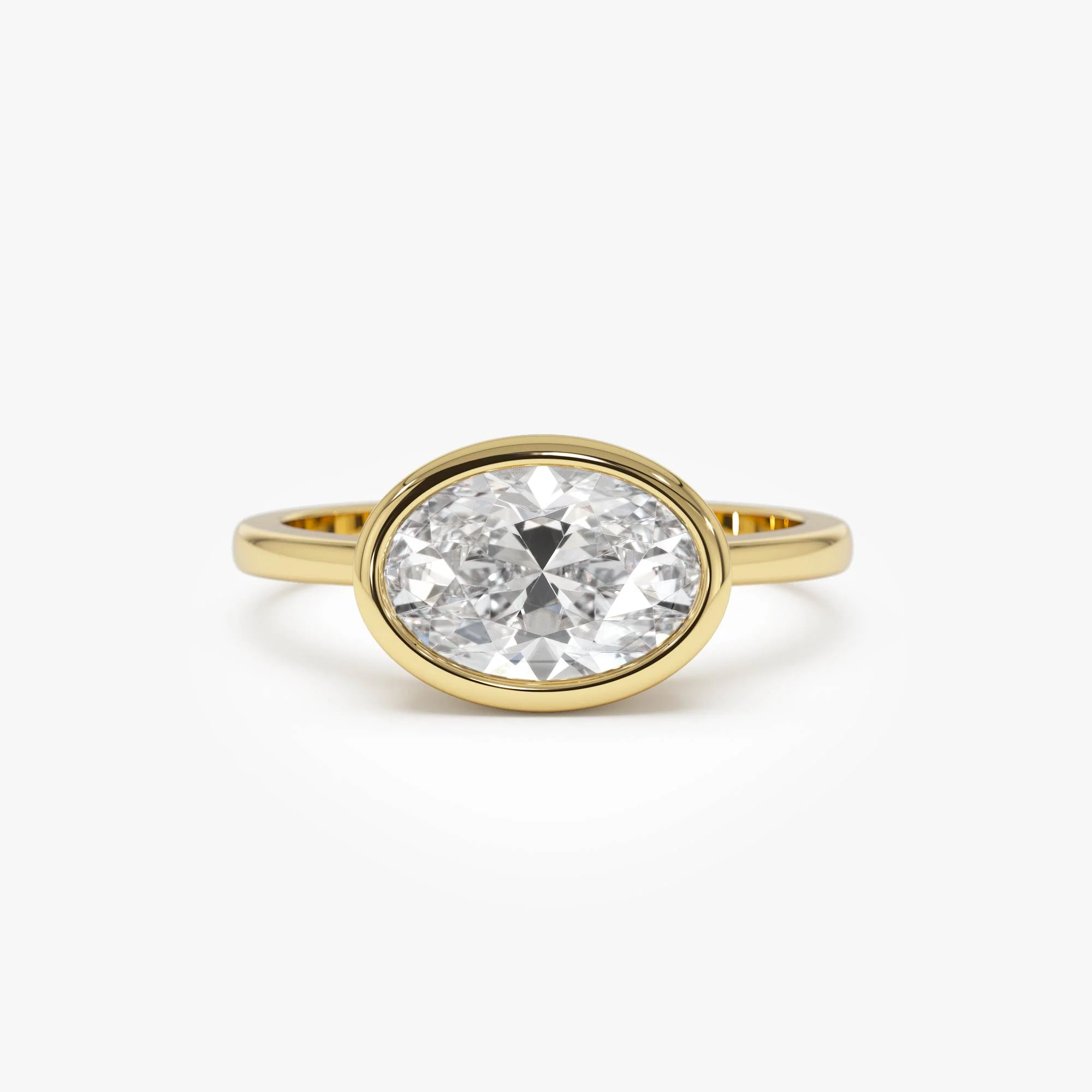 1.50 Ctw East West Oval Shaped Lab Grown Bezel Setting Modern Engagement Ring, Lenora