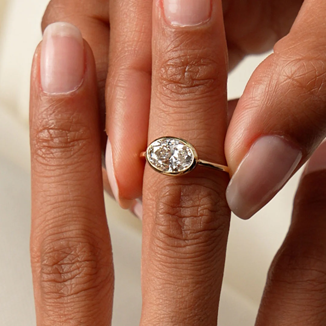 1.50 Ctw East West Oval Shaped Lab Grown Bezel Setting Modern Engagement Ring, Lenora - Image 2