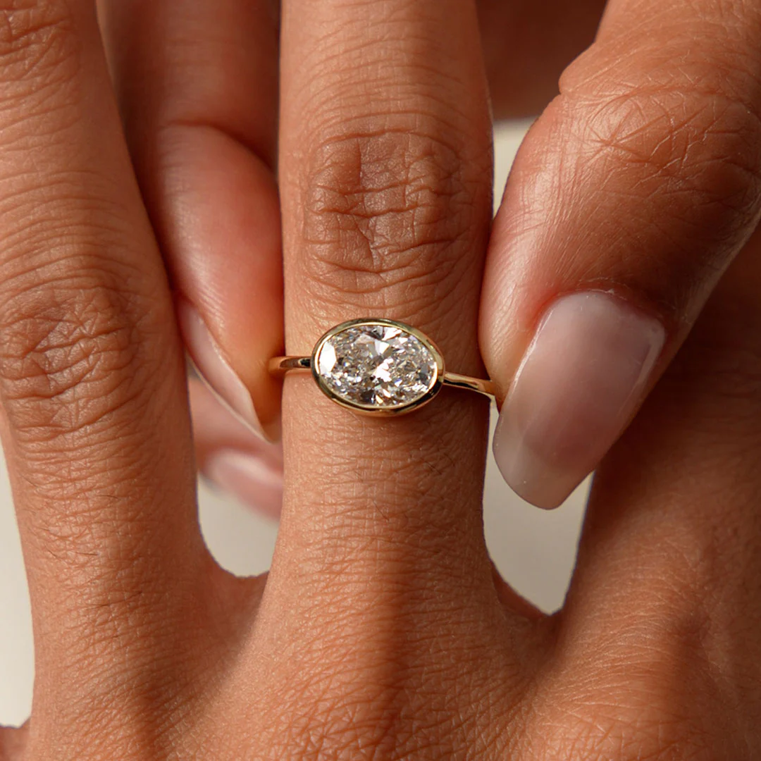 1.50 Ctw East West Oval Shaped Lab Grown Bezel Setting Modern Engagement Ring, Lenora - Image 3