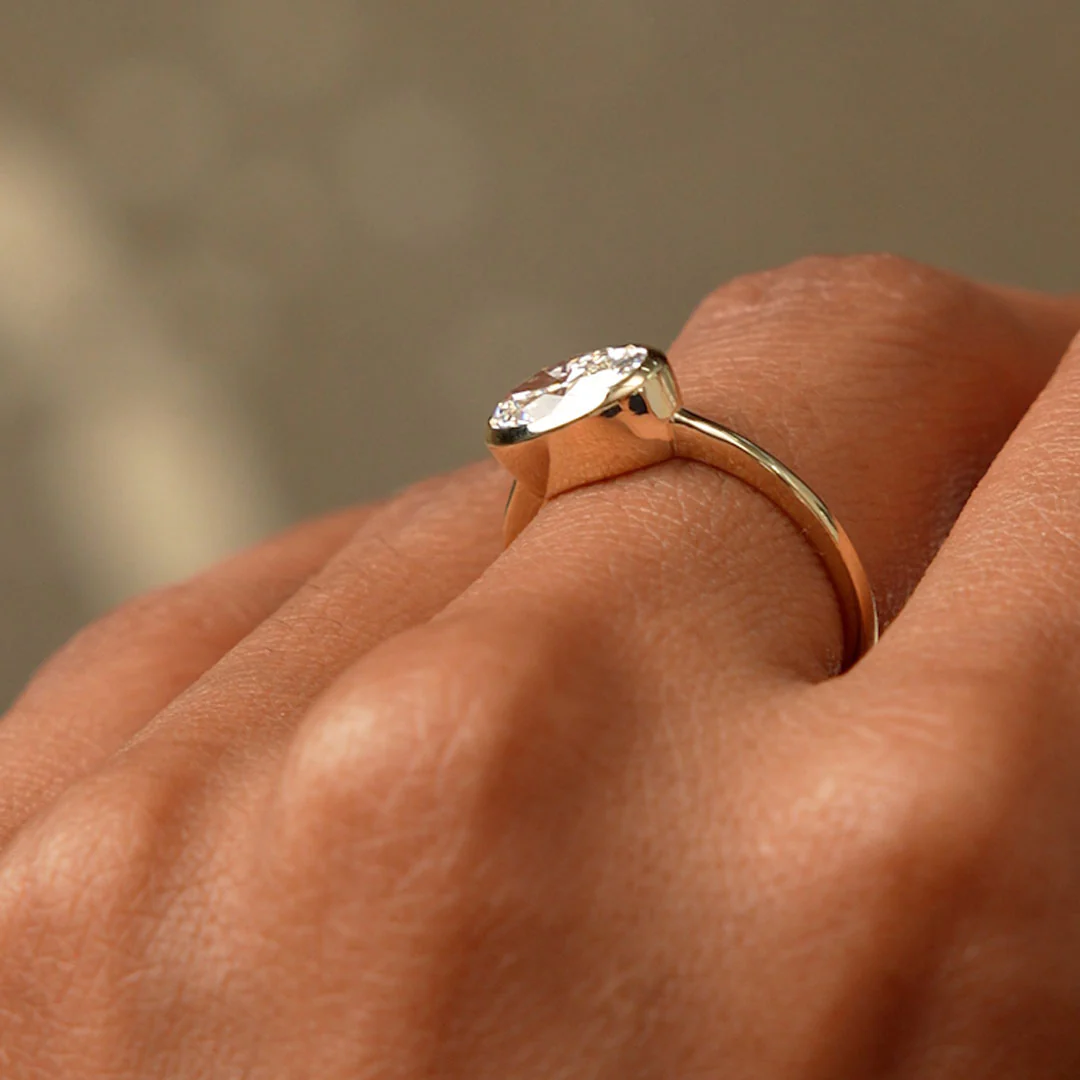 1.50 Ctw East West Oval Shaped Lab Grown Bezel Setting Modern Engagement Ring, Lenora - Image 4