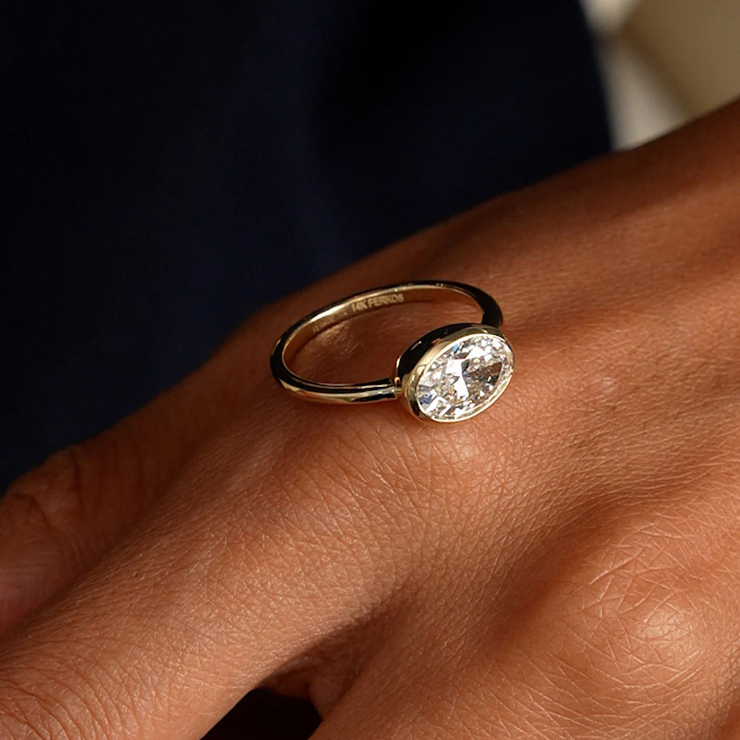 1.50 Ctw East West Oval Shaped Lab Grown Bezel Setting Modern Engagement Ring, Lenora - Image 5