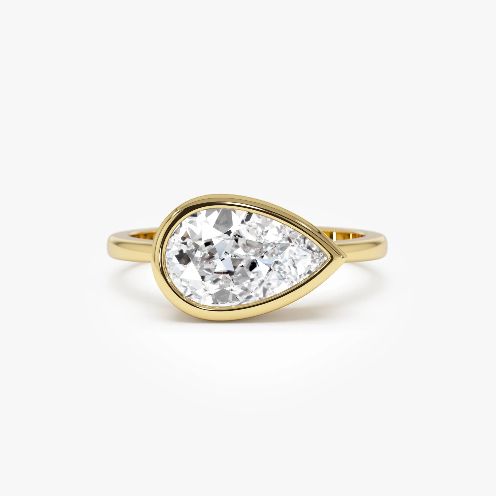 1.50 Ctw East West Pear Shaped Lab Grown Bezel Setting Modern Engagement Ring, Mirabel