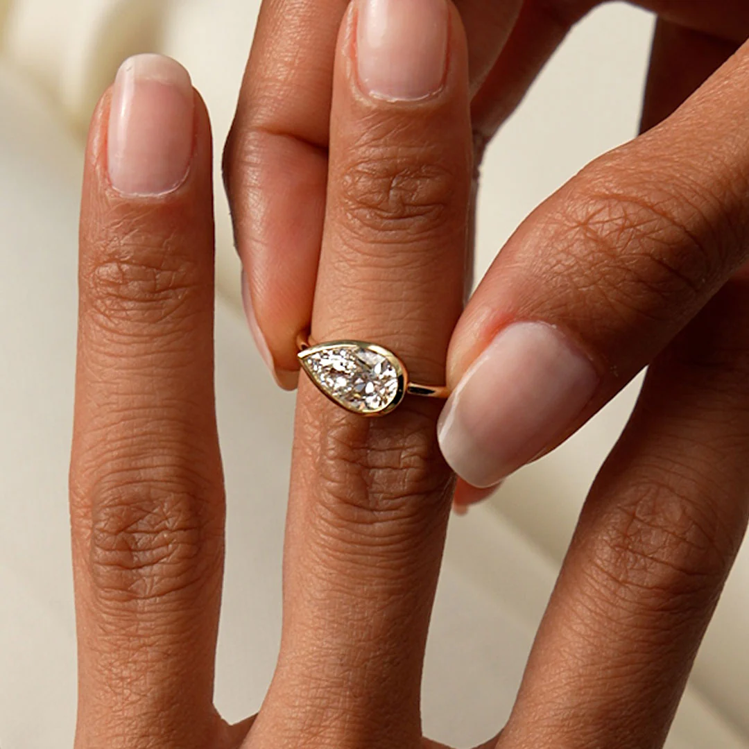 1.50 Ctw East West Pear Shaped Lab Grown Bezel Setting Modern Engagement Ring, Mirabel - Image 2