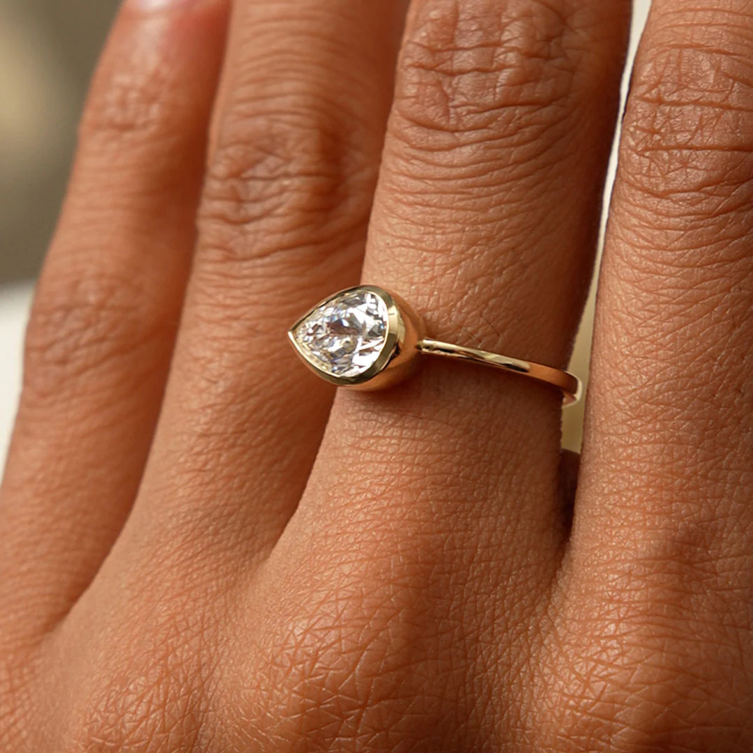 1.50 Ctw East West Pear Shaped Lab Grown Bezel Setting Modern Engagement Ring, Mirabel - Image 3