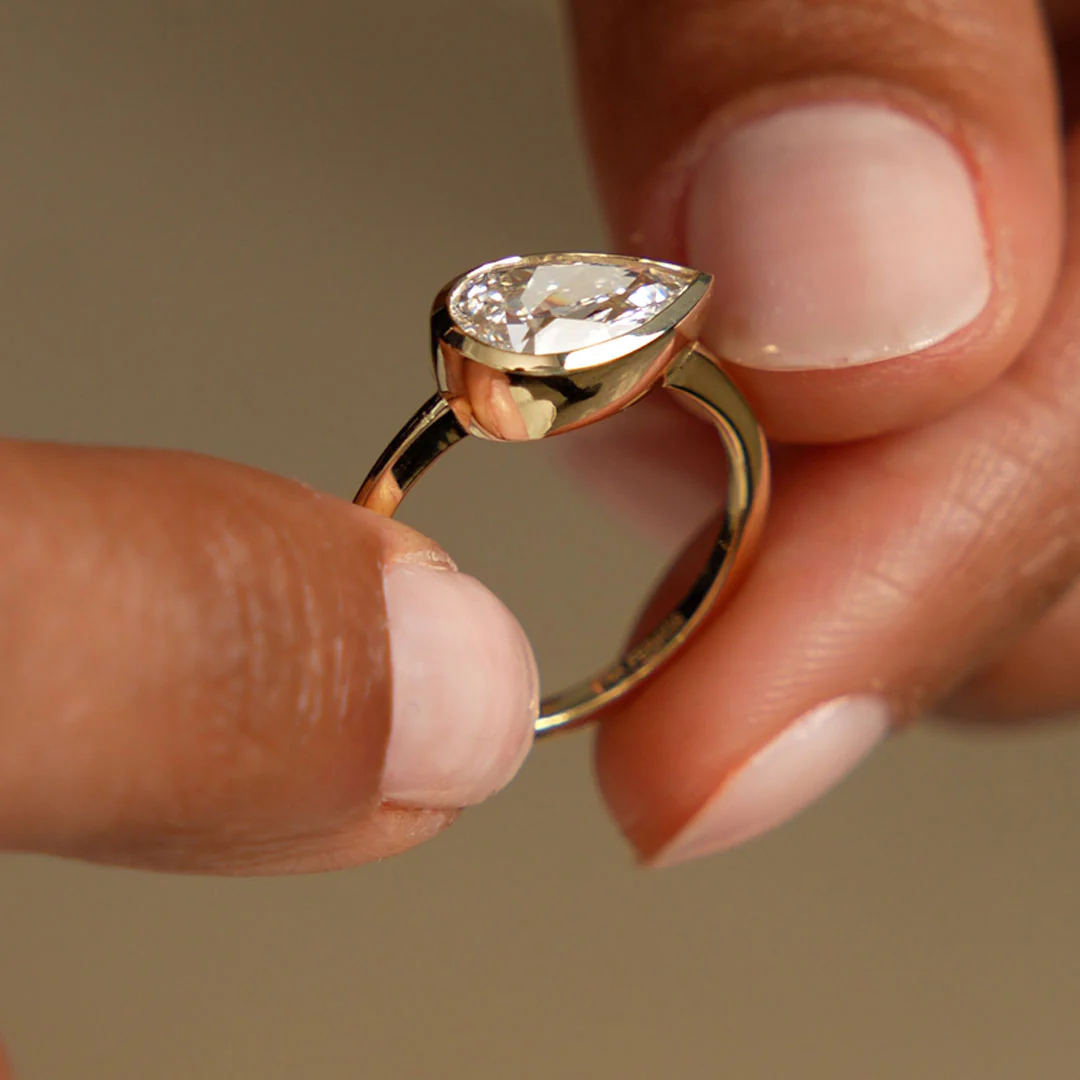 1.50 Ctw East West Pear Shaped Lab Grown Bezel Setting Modern Engagement Ring, Mirabel - Image 4