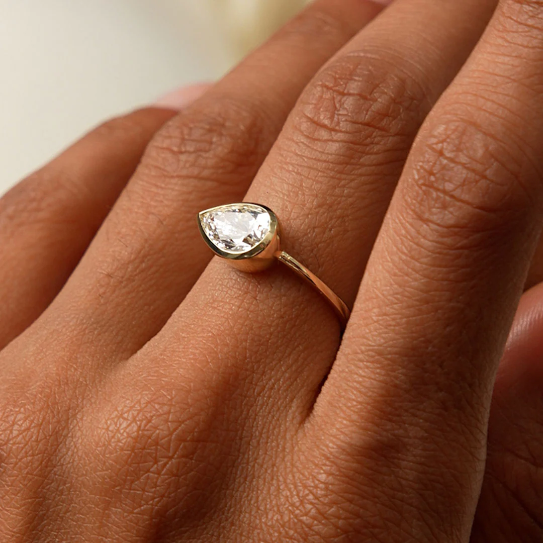 1.50 Ctw East West Pear Shaped Lab Grown Bezel Setting Modern Engagement Ring, Mirabel - Image 5