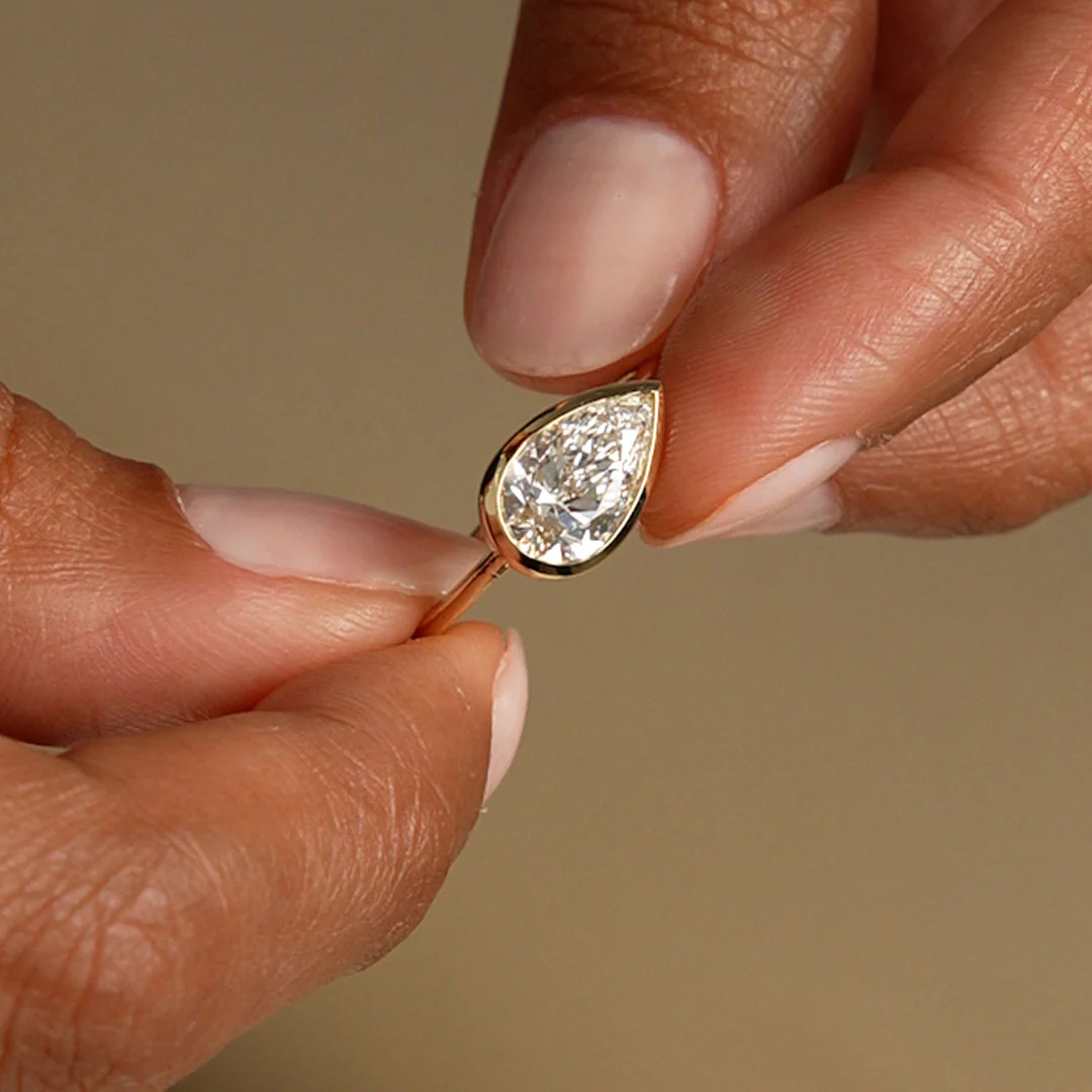 1.50 Ctw East West Pear Shaped Lab Grown Bezel Setting Modern Engagement Ring, Mirabel - Image 6