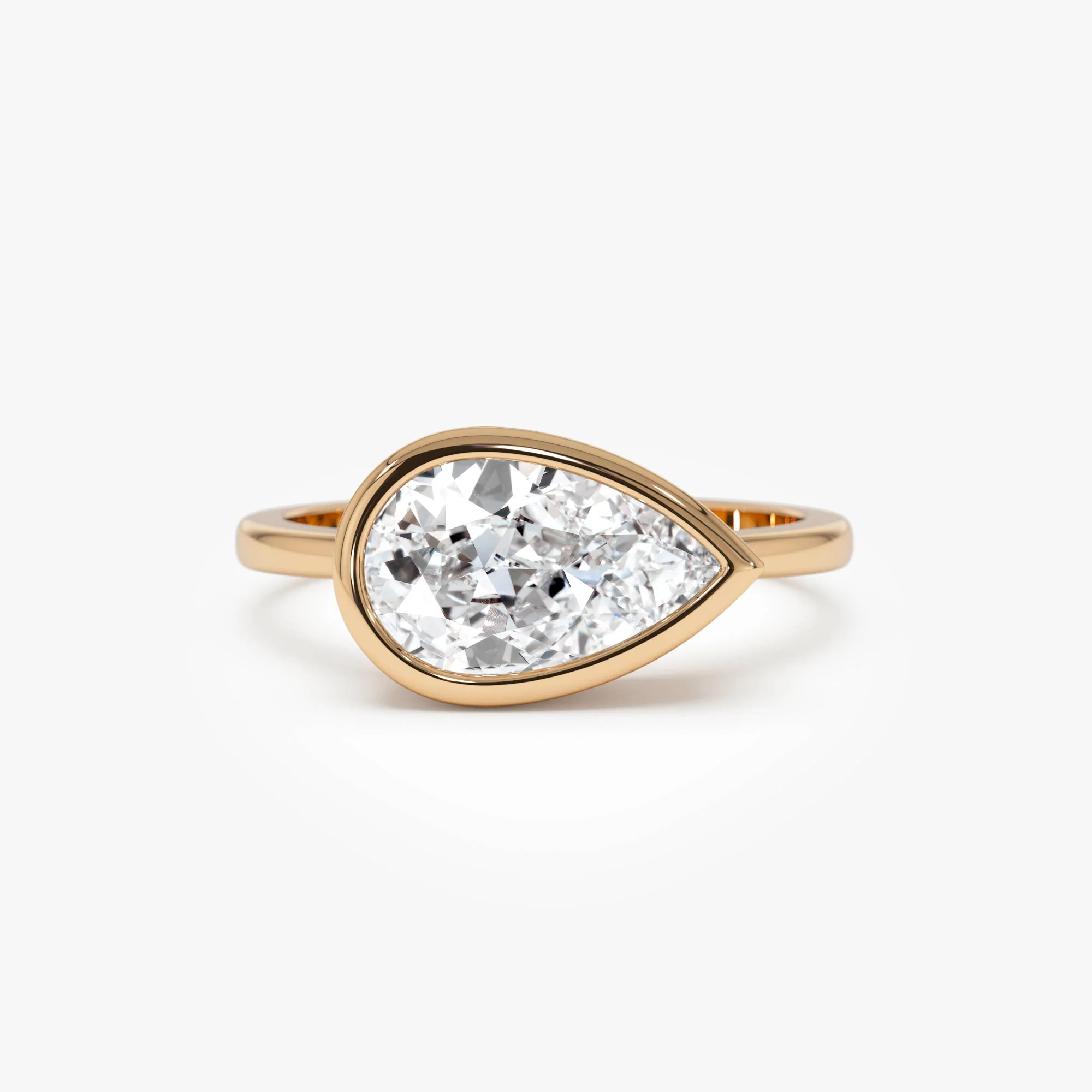1.50 Ctw East West Pear Shaped Lab Grown Bezel Setting Modern Engagement Ring, Mirabel - Image 7