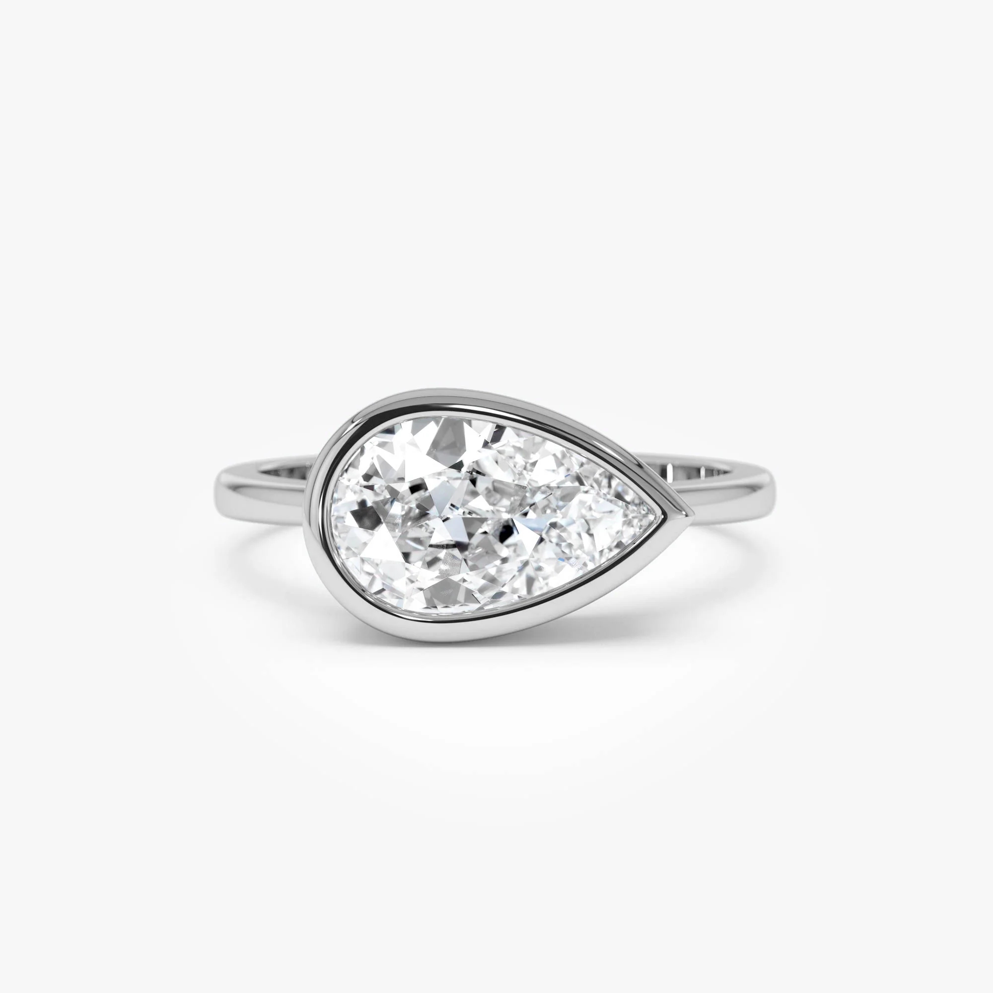 1.50 Ctw East West Pear Shaped Lab Grown Bezel Setting Modern Engagement Ring, Mirabel - Image 8