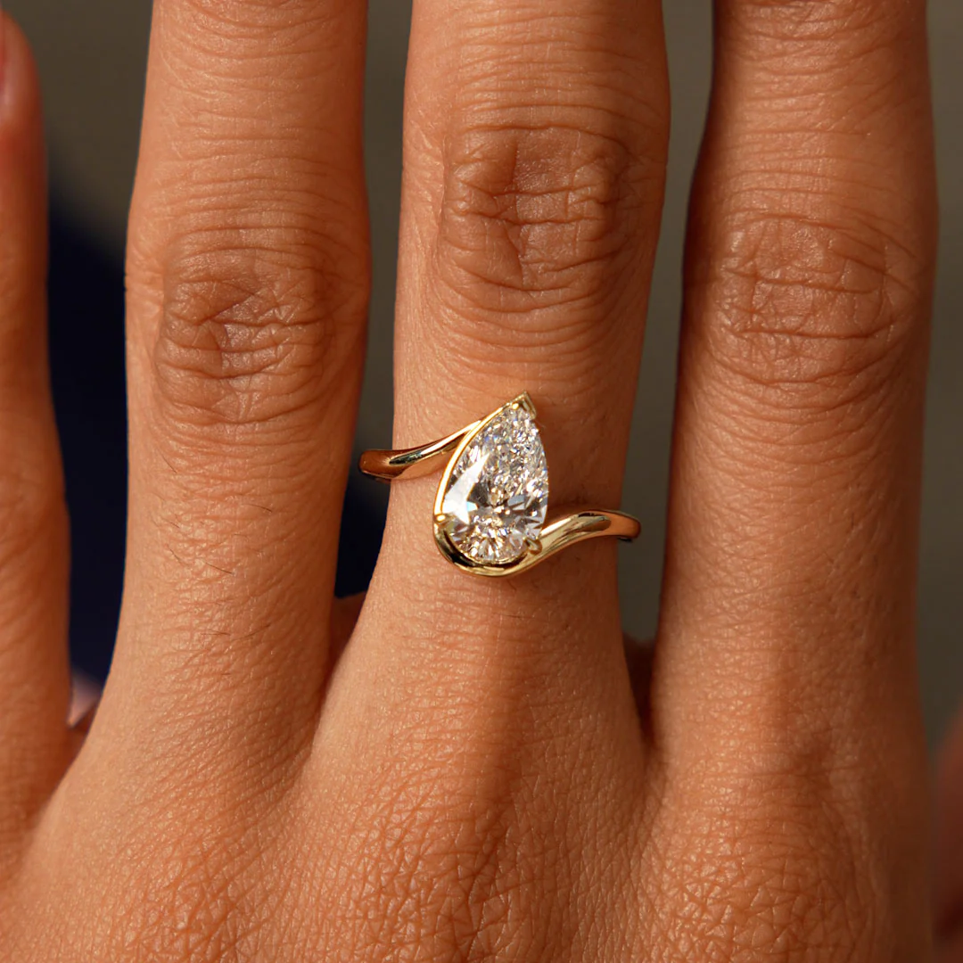 1.50 Ctwt 14k Gold Lab Grown Pear Diamond Ring with Bypass Design - Novelle - Image 3