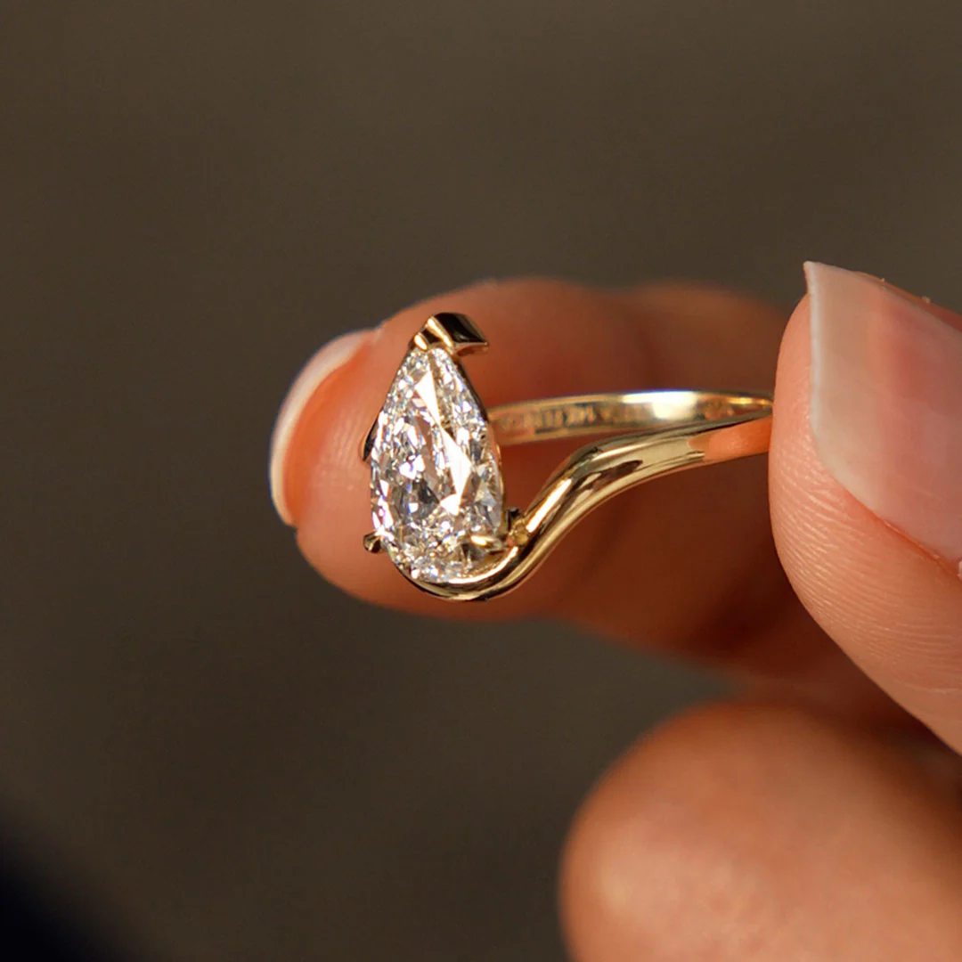 1.50 Ctwt 14k Gold Lab Grown Pear Diamond Ring with Bypass Design - Novelle - Image 4