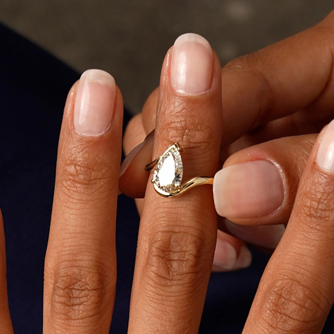 1.50 Ctwt 14k Gold Lab Grown Pear Diamond Ring with Bypass Design - Novelle - Image 5