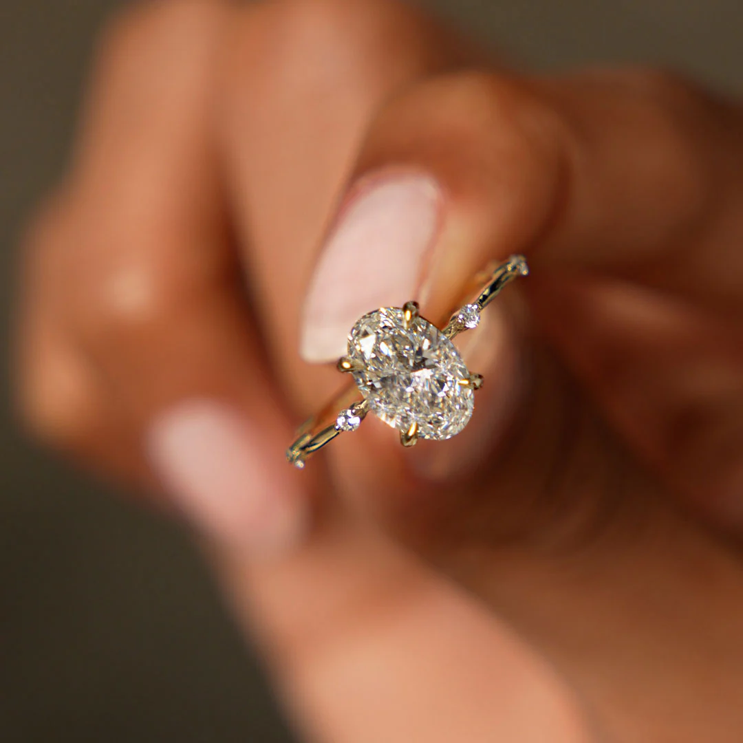 1.55 Ctw 14k Lab Grown Oval Diamond Engagement Ring Accent Band - Solenne - Image 2