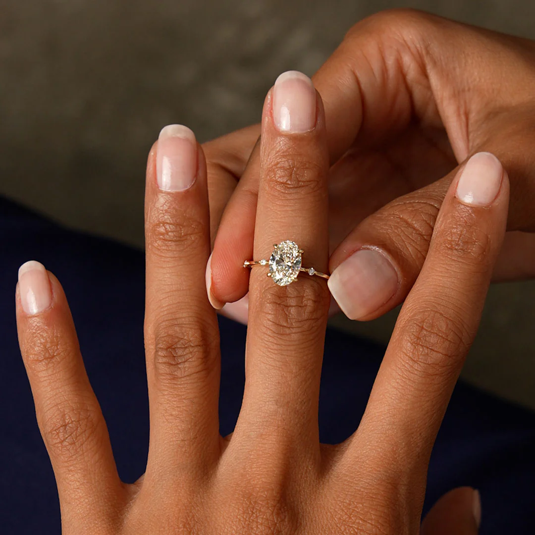 1.55 Ctw 14k Lab Grown Oval Diamond Engagement Ring Accent Band - Solenne - Image 3