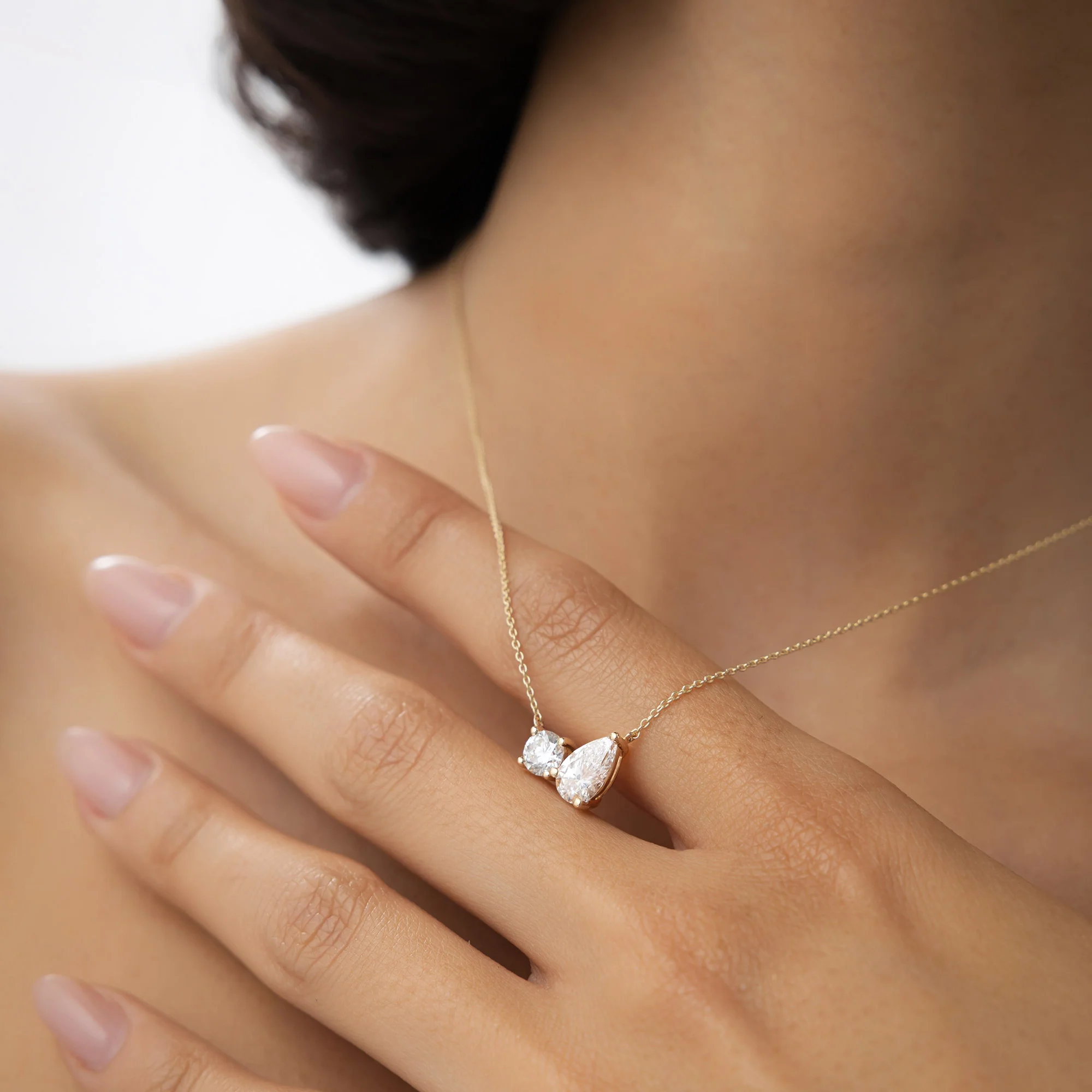 1.55 ctw 14k Pear Shaped and Round Lab Grown Diamond Neklace - Maria - Image 2