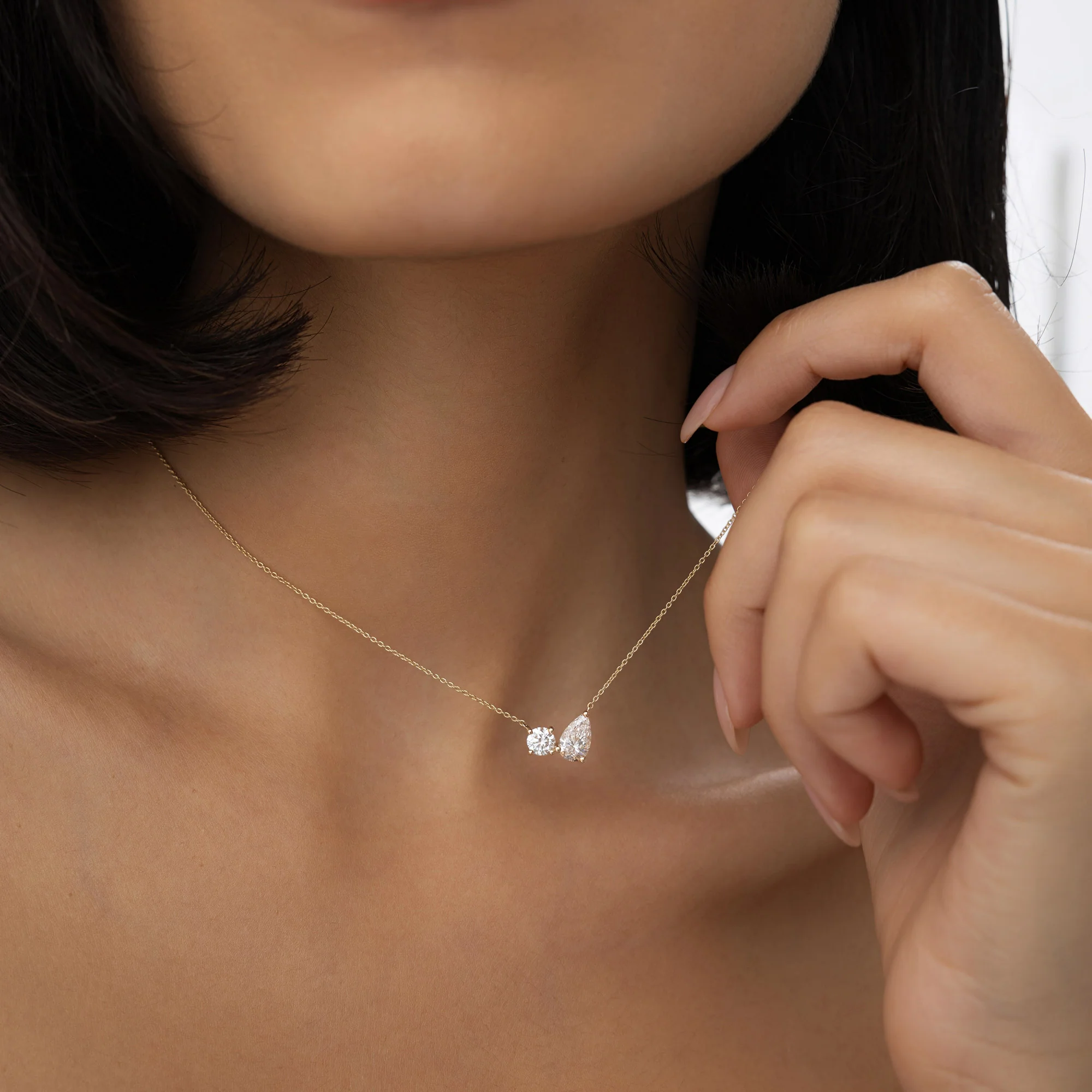 1.55 ctw 14k Pear Shaped and Round Lab Grown Diamond Neklace - Maria - Image 5