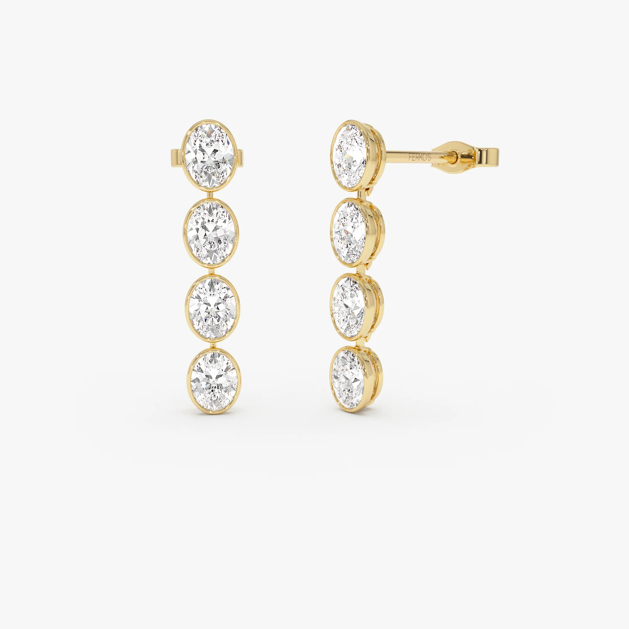 1.60 Ctw 14k Bezel Setting Oval Shape Lab Grown Diamond Dangling Stud Earrings - Bia