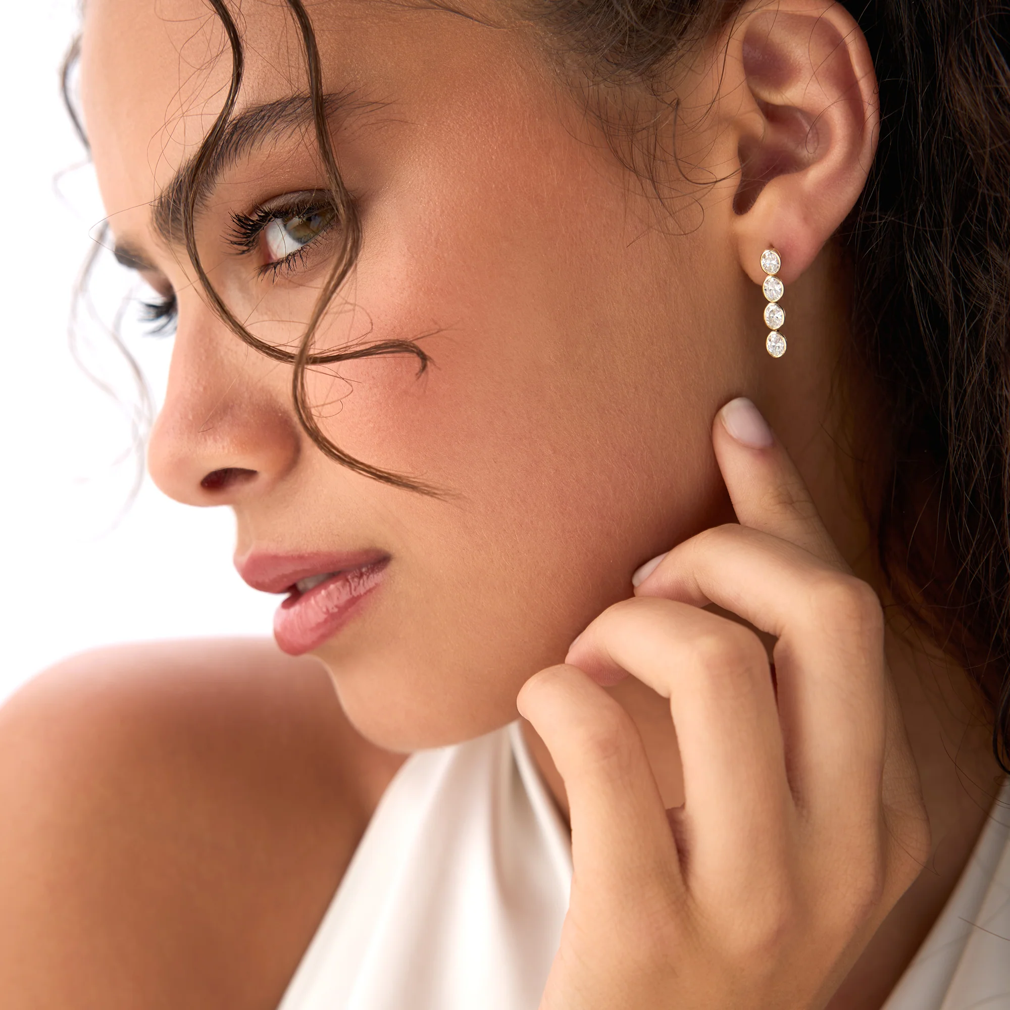 1.60 Ctw 14k Bezel Setting Oval Shape Lab Grown Diamond Dangling Stud Earrings - Bia - Image 2