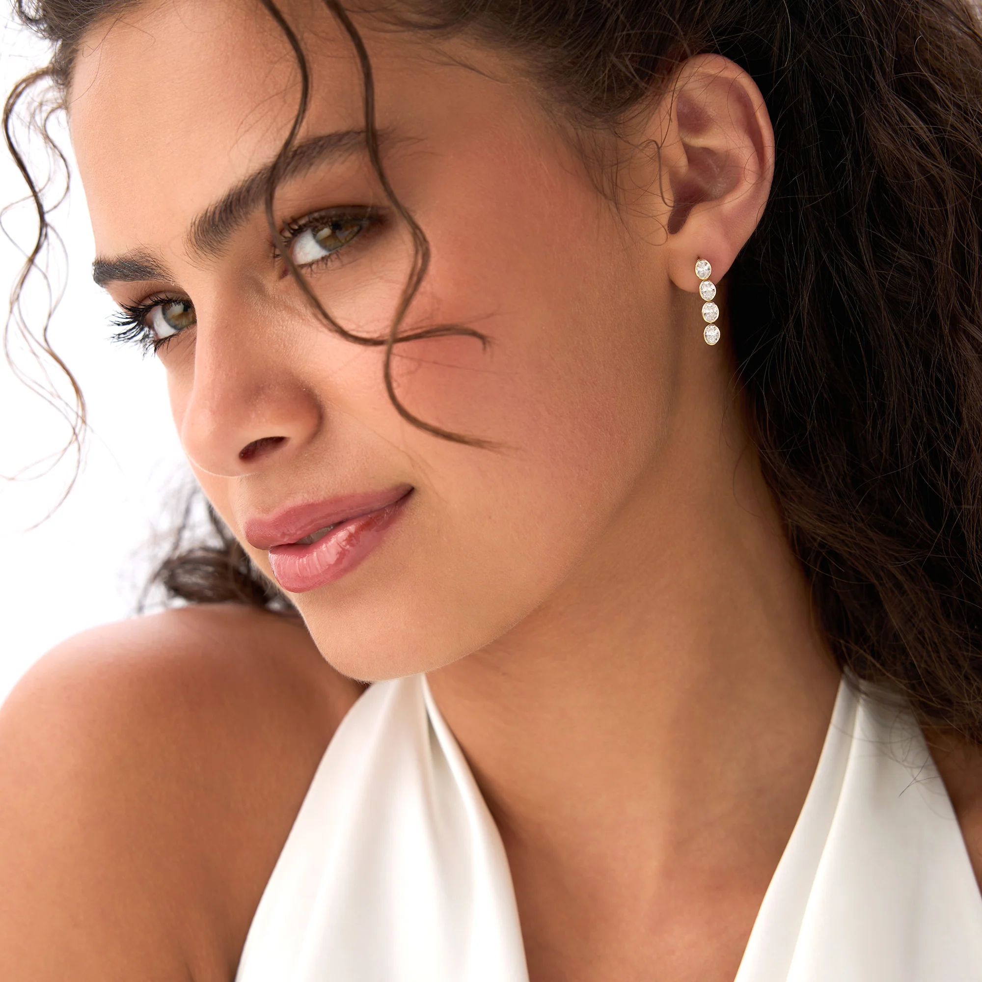 1.60 Ctw 14k Bezel Setting Oval Shape Lab Grown Diamond Dangling Stud Earrings - Bia - Image 4
