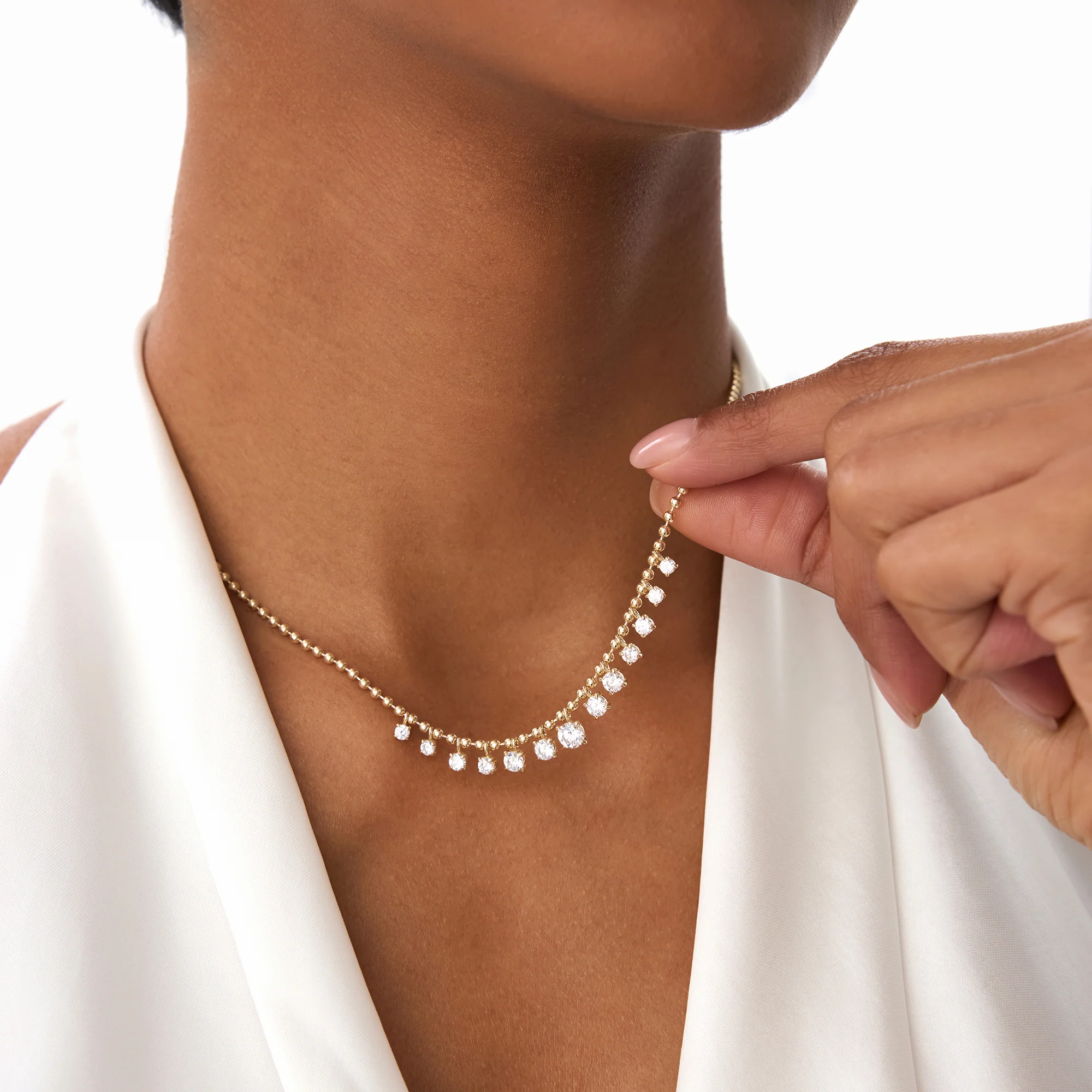 1.75 Ctw 14k Gold Prong Setting Lab Diamond Beaded Necklace - Isa - Image 2