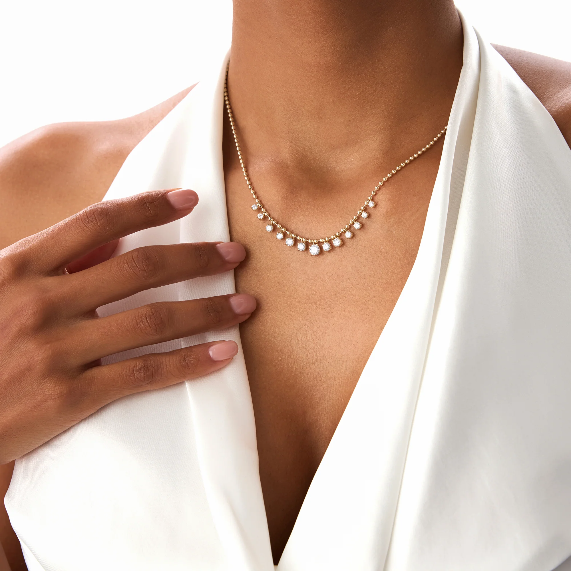 1.75 Ctw 14k Gold Prong Setting Lab Diamond Beaded Necklace - Isa - Image 3