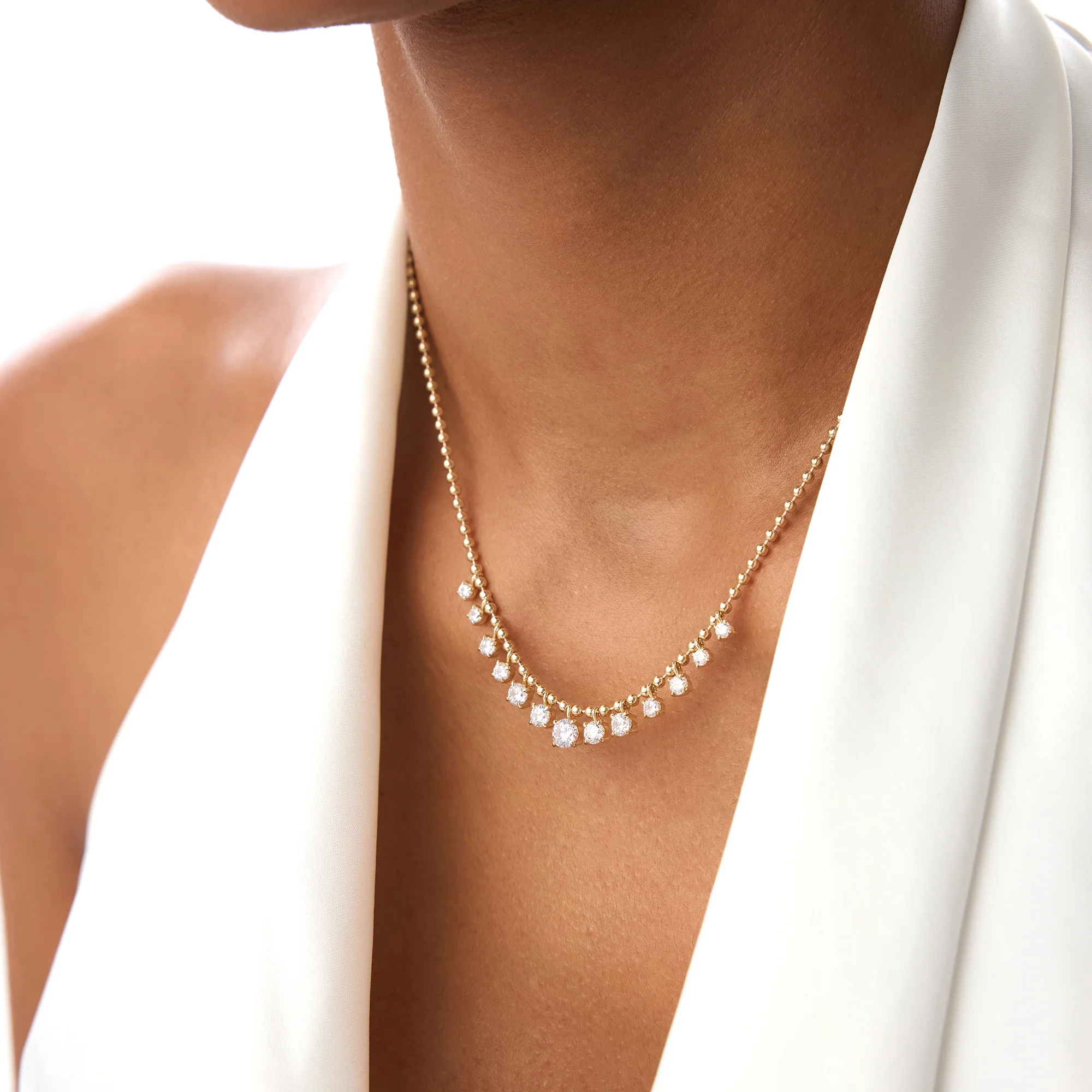 1.75 Ctw 14k Gold Prong Setting Lab Diamond Beaded Necklace - Isa - Image 5
