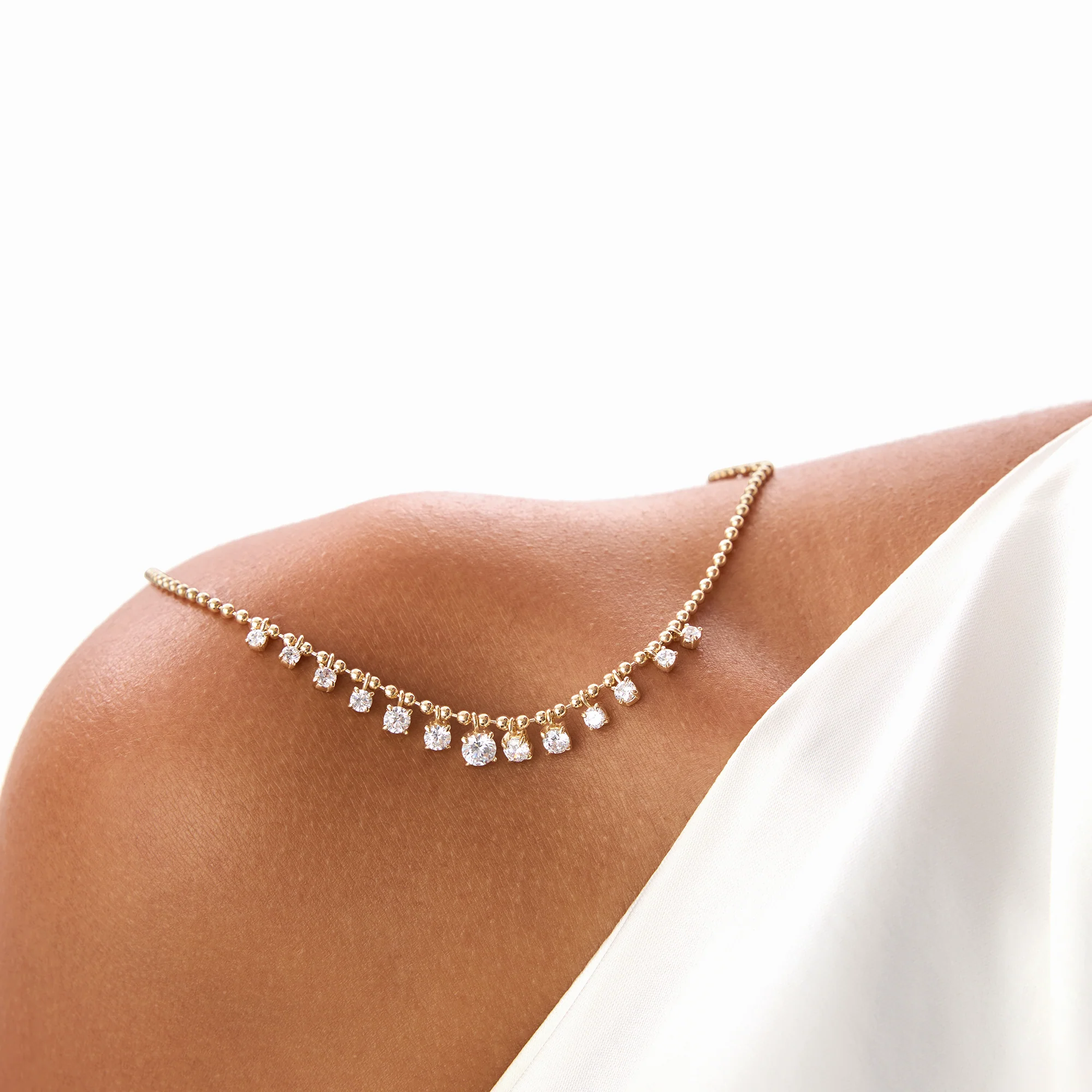 1.75 Ctw 14k Gold Prong Setting Lab Diamond Beaded Necklace - Isa - Image 7