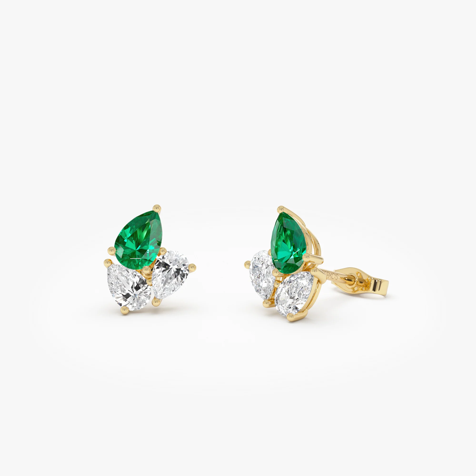 1.79 Ctw 14k Pear Shape Lab Grown Emerald and Diamond Stud Earrings - Fauna