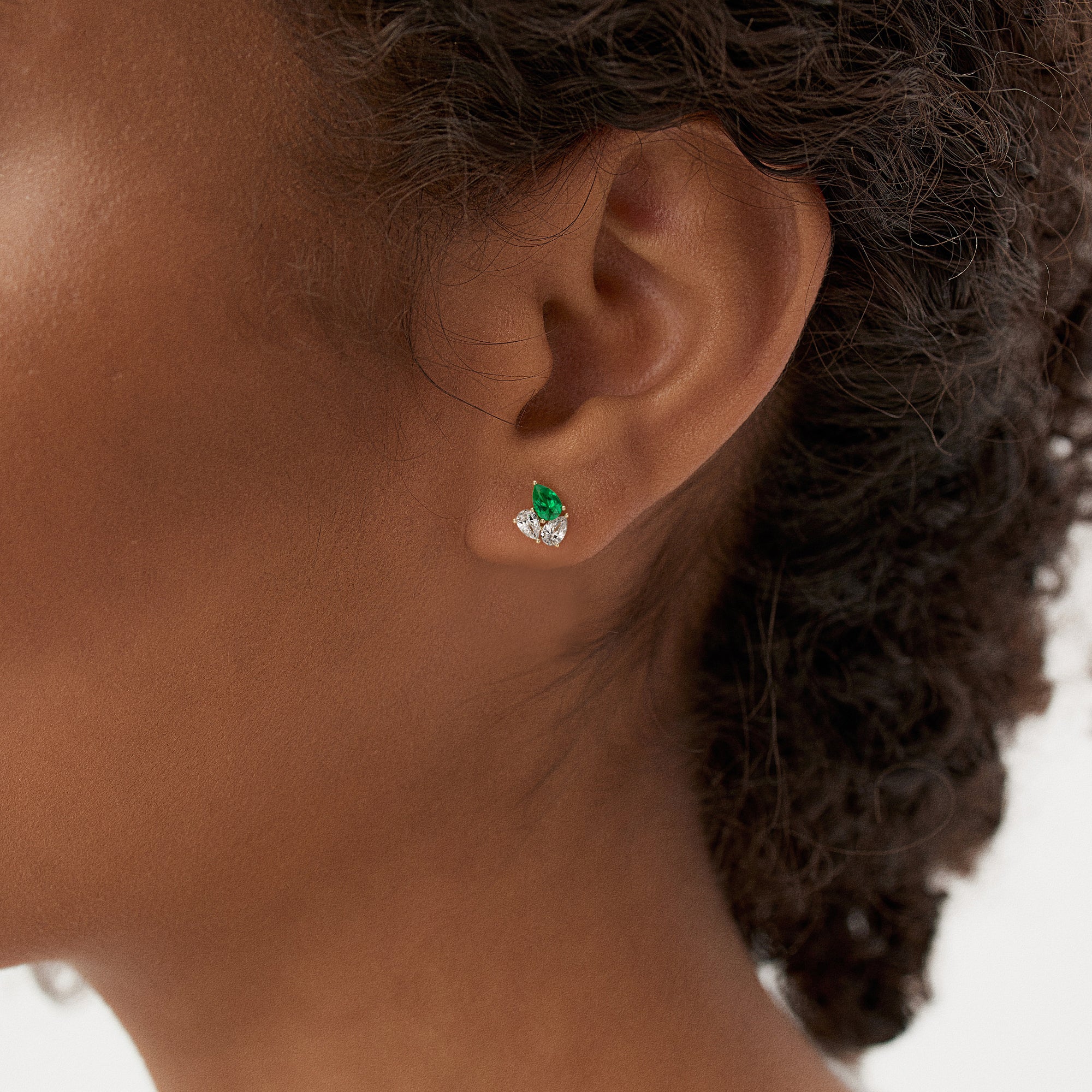 1.79 Ctw 14k Pear Shape Lab Grown Emerald and Diamond Stud Earrings - Fauna - Image 2
