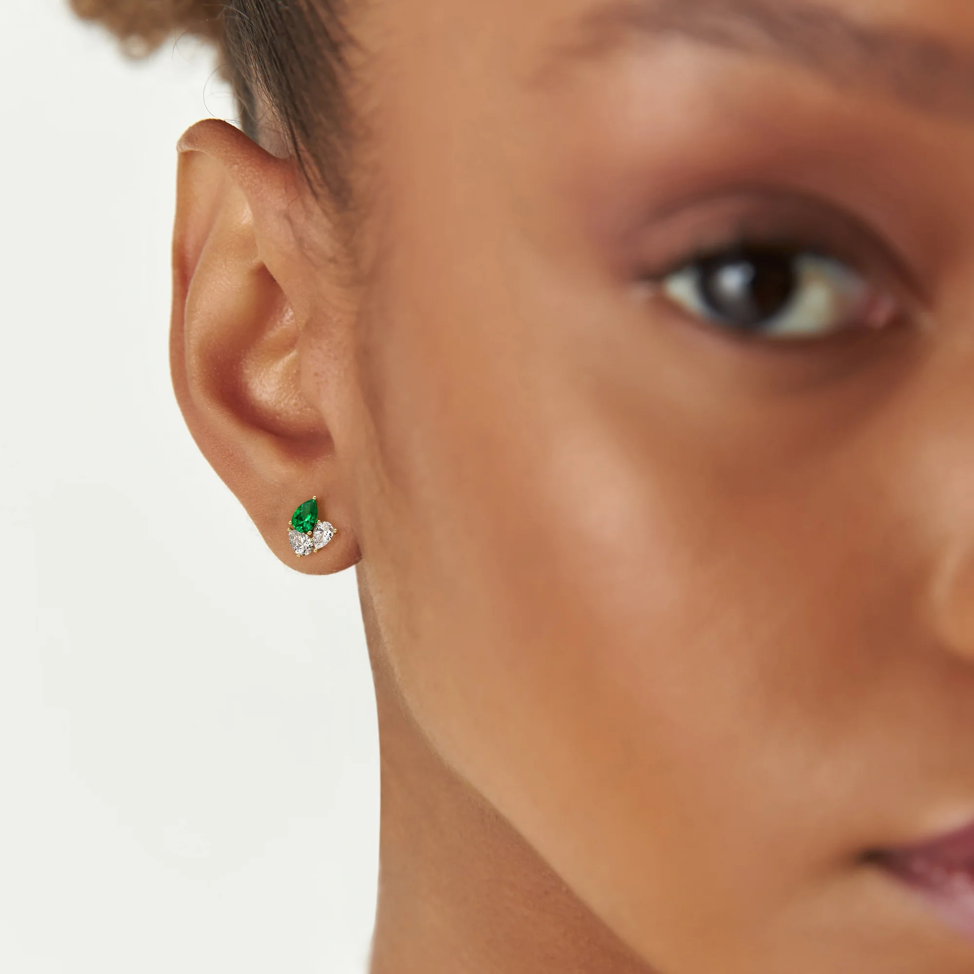 1.79 Ctw 14k Pear Shape Lab Grown Emerald and Diamond Stud Earrings - Fauna - Image 4