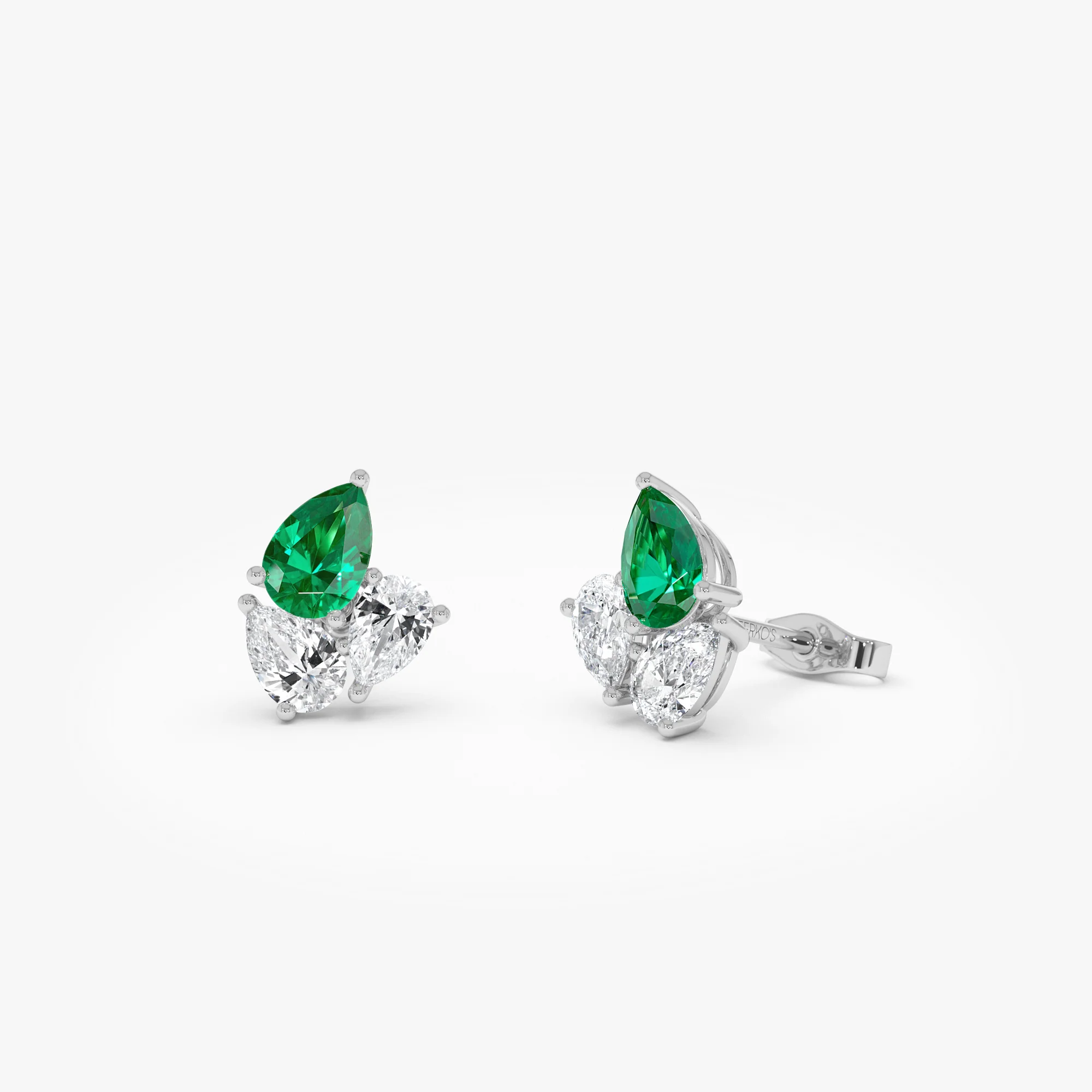 1.79 Ctw 14k Pear Shape Lab Grown Emerald and Diamond Stud Earrings - Fauna - Image 6