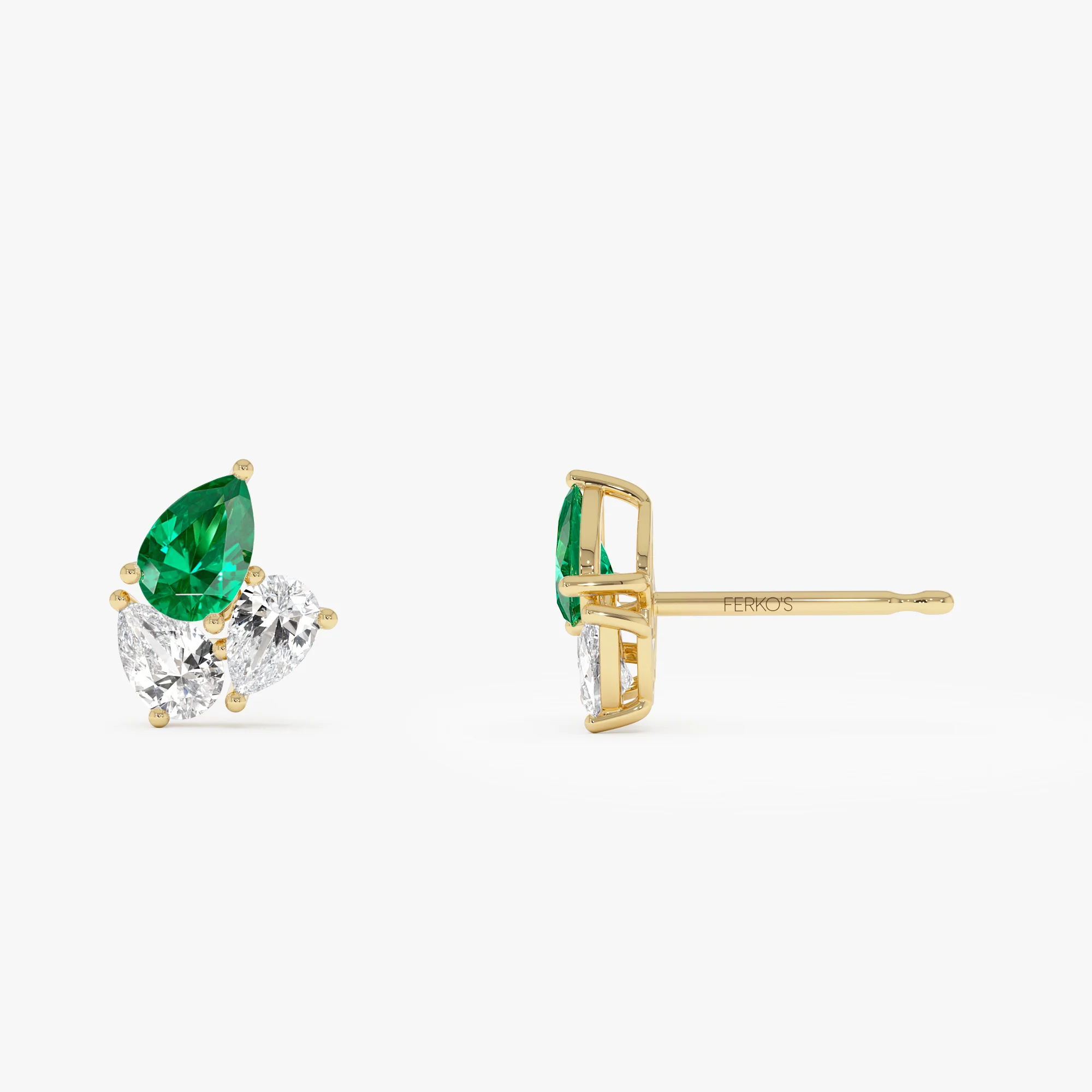 1.79 Ctw 14k Pear Shape Lab Grown Emerald and Diamond Stud Earrings - Fauna - Image 7