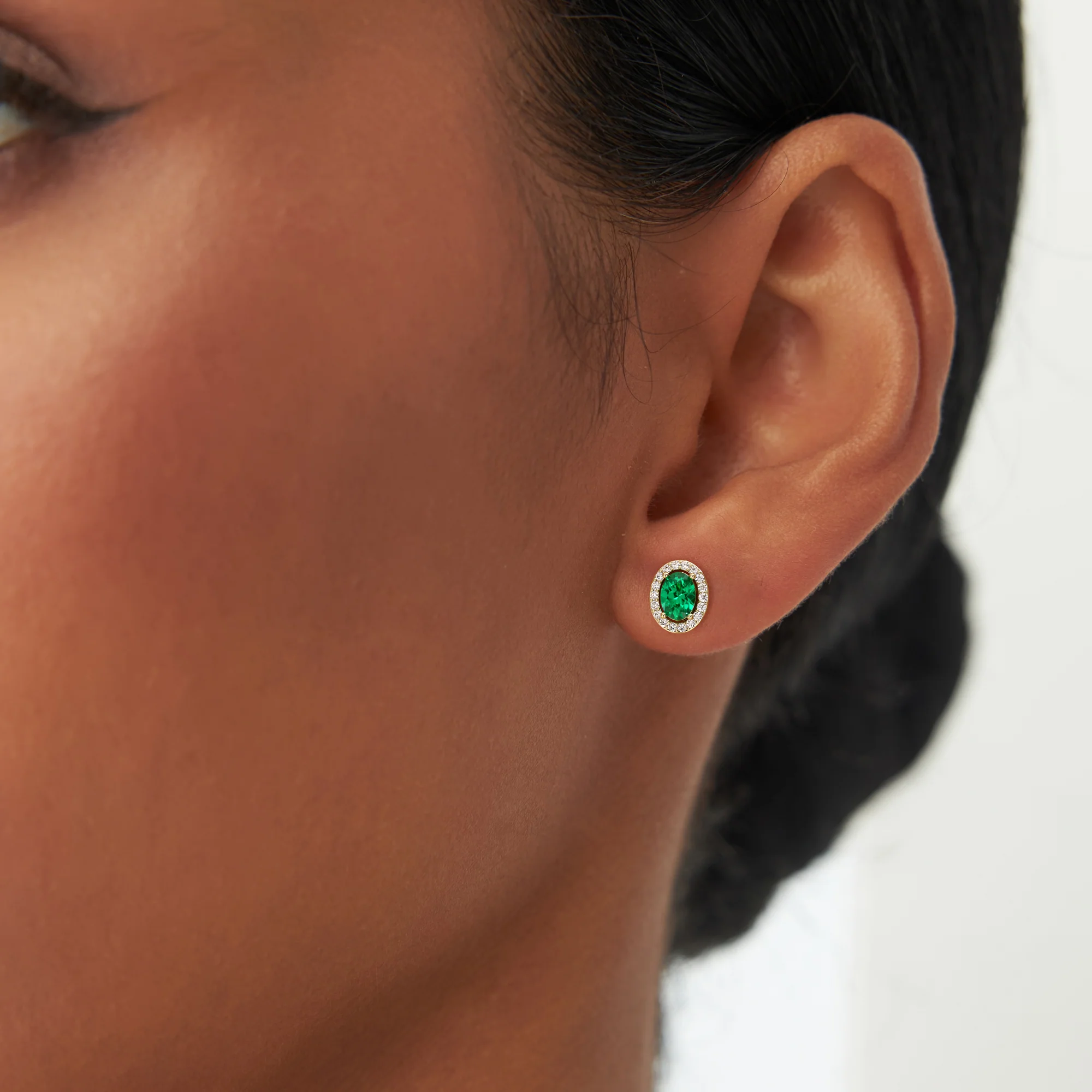 1.86 Ctw 14k Lab Grown Emerald and Diamond Oval Halo Stud Earrings - Edda - Image 3