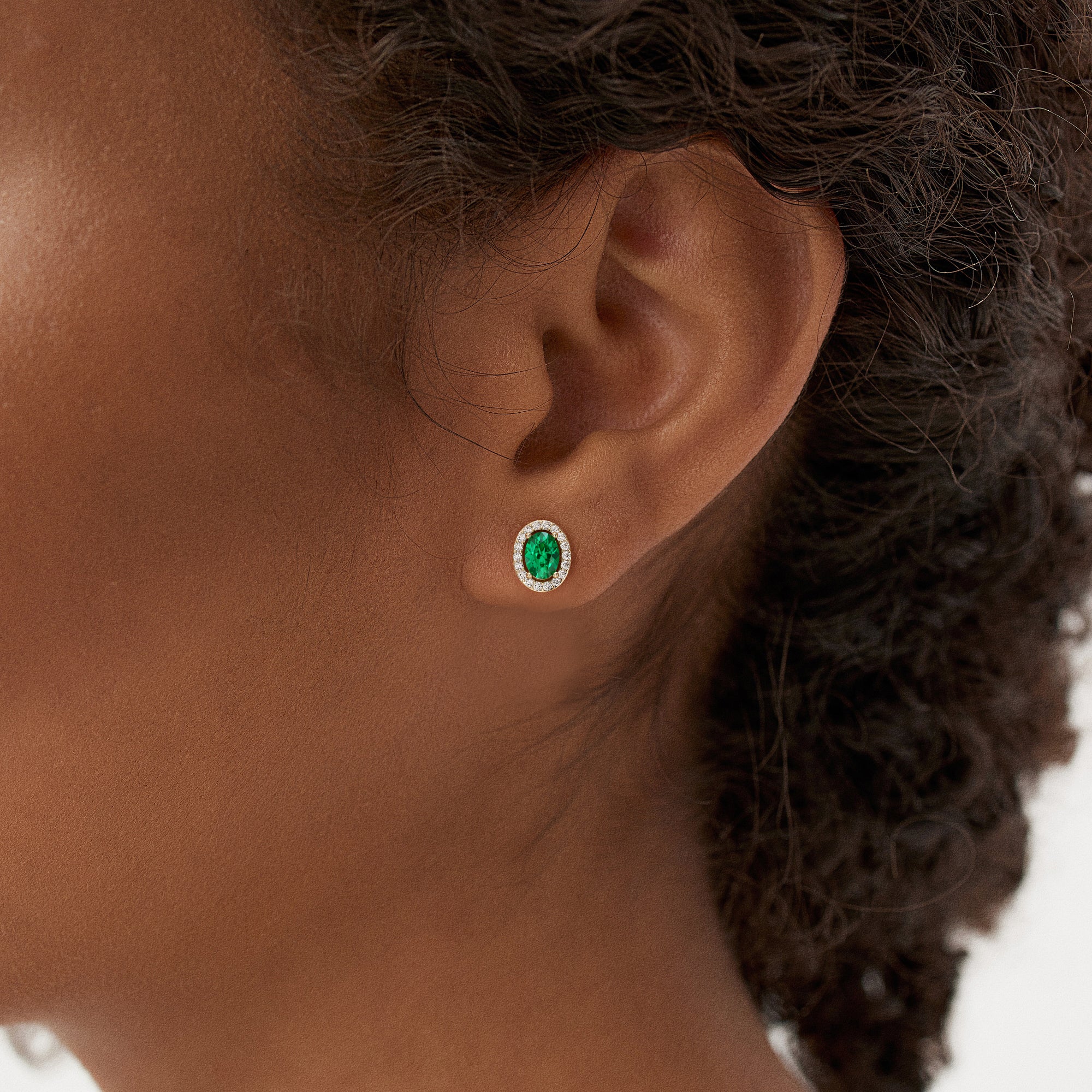 1.86 Ctw 14k Lab Grown Emerald and Diamond Oval Halo Stud Earrings - Edda - Image 4