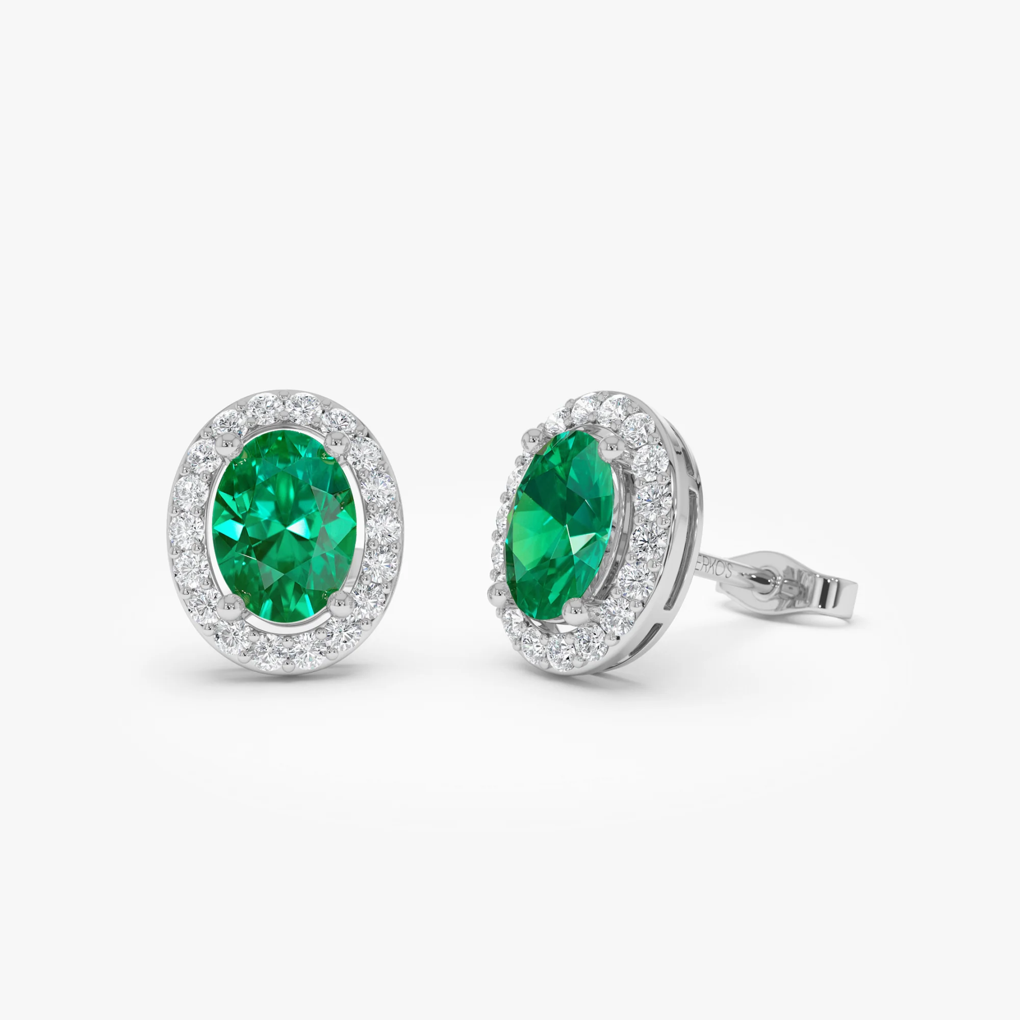 1.86 Ctw 14k Lab Grown Emerald and Diamond Oval Halo Stud Earrings - Edda - Image 6