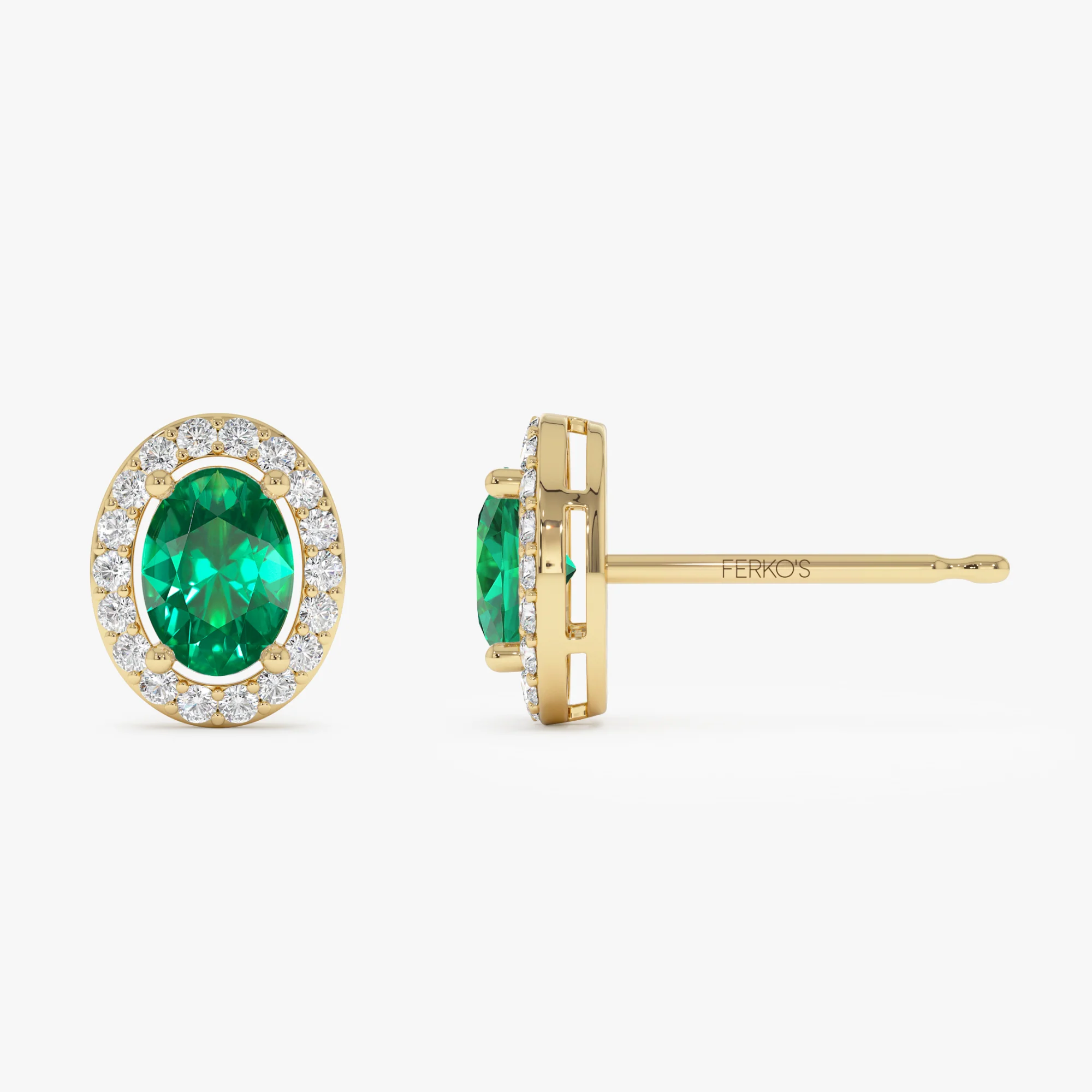 1.86 Ctw 14k Lab Grown Emerald and Diamond Oval Halo Stud Earrings - Edda - Image 7