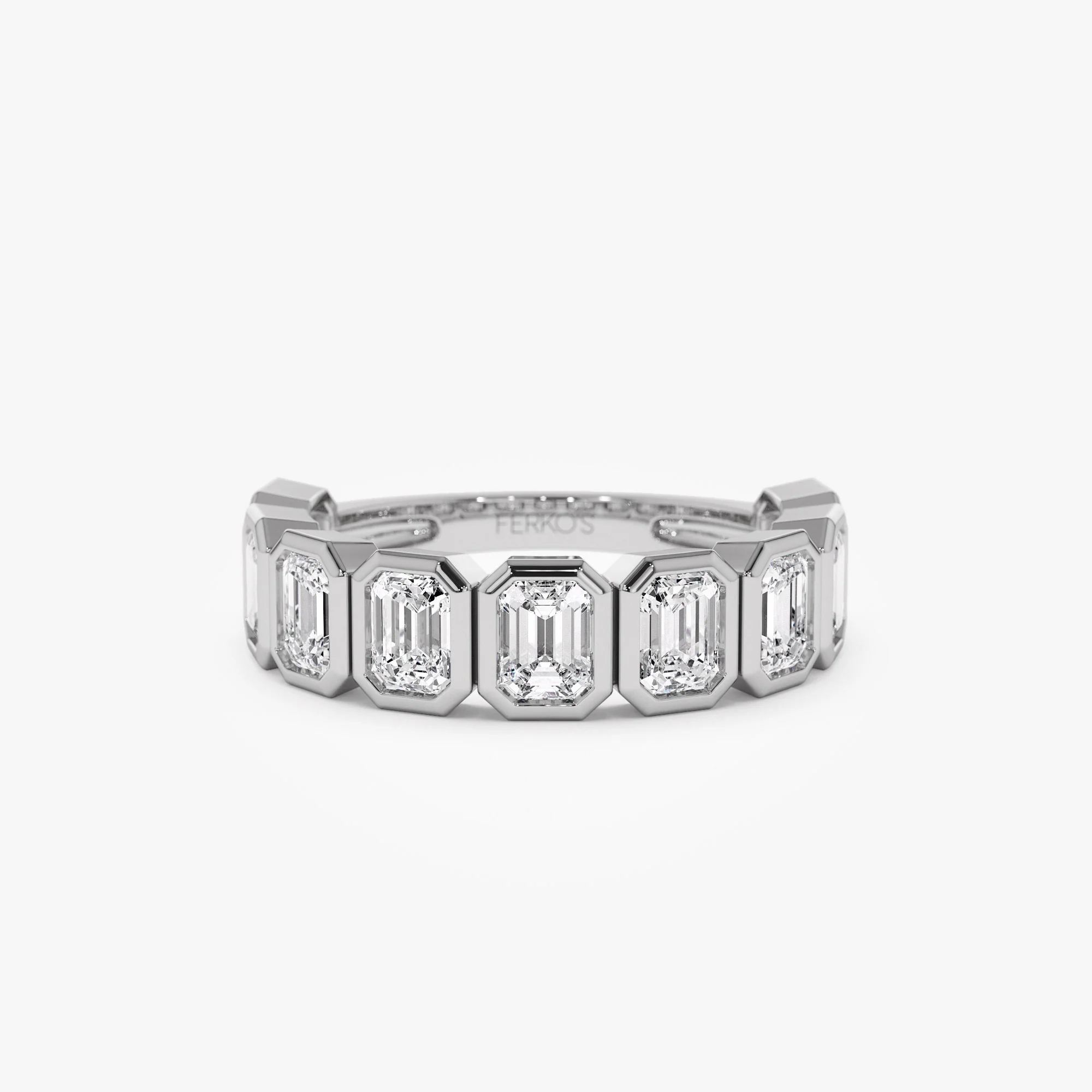 1.90 ctw 14k Bezel Setting Nine Stone Emerald Cut Lab Grown Diamond Wedding Ring - Victoria - Image 4