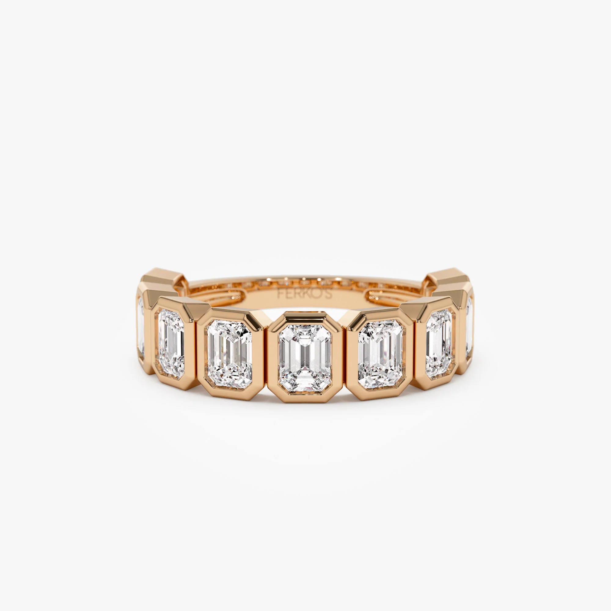 1.90 ctw 14k Bezel Setting Nine Stone Emerald Cut Lab Grown Diamond Wedding Ring - Victoria - Image 5